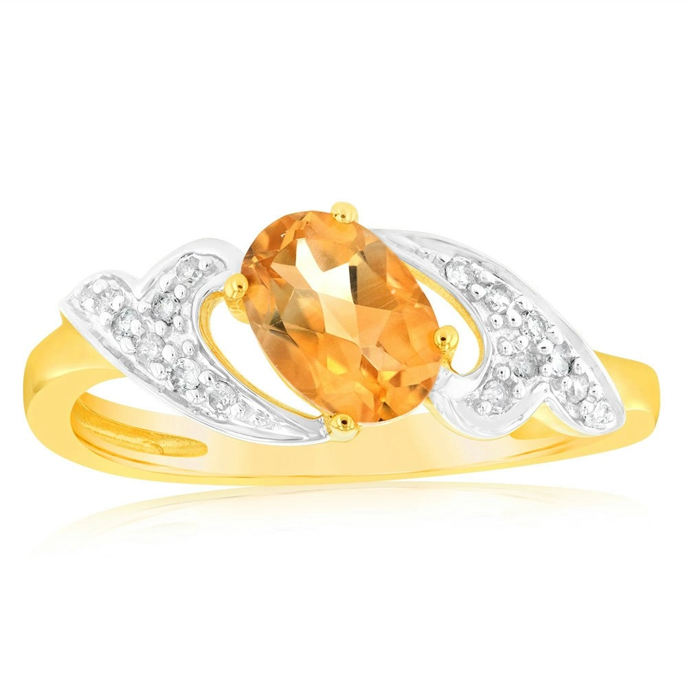 9ct Yellow & White Gold Two Tone Natural Citrine And Diamond Ring