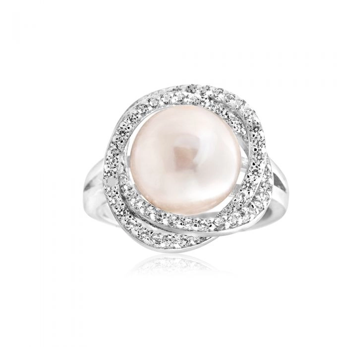 Sterling Silver Cubic Zirconia Freshwater Pearl Ring