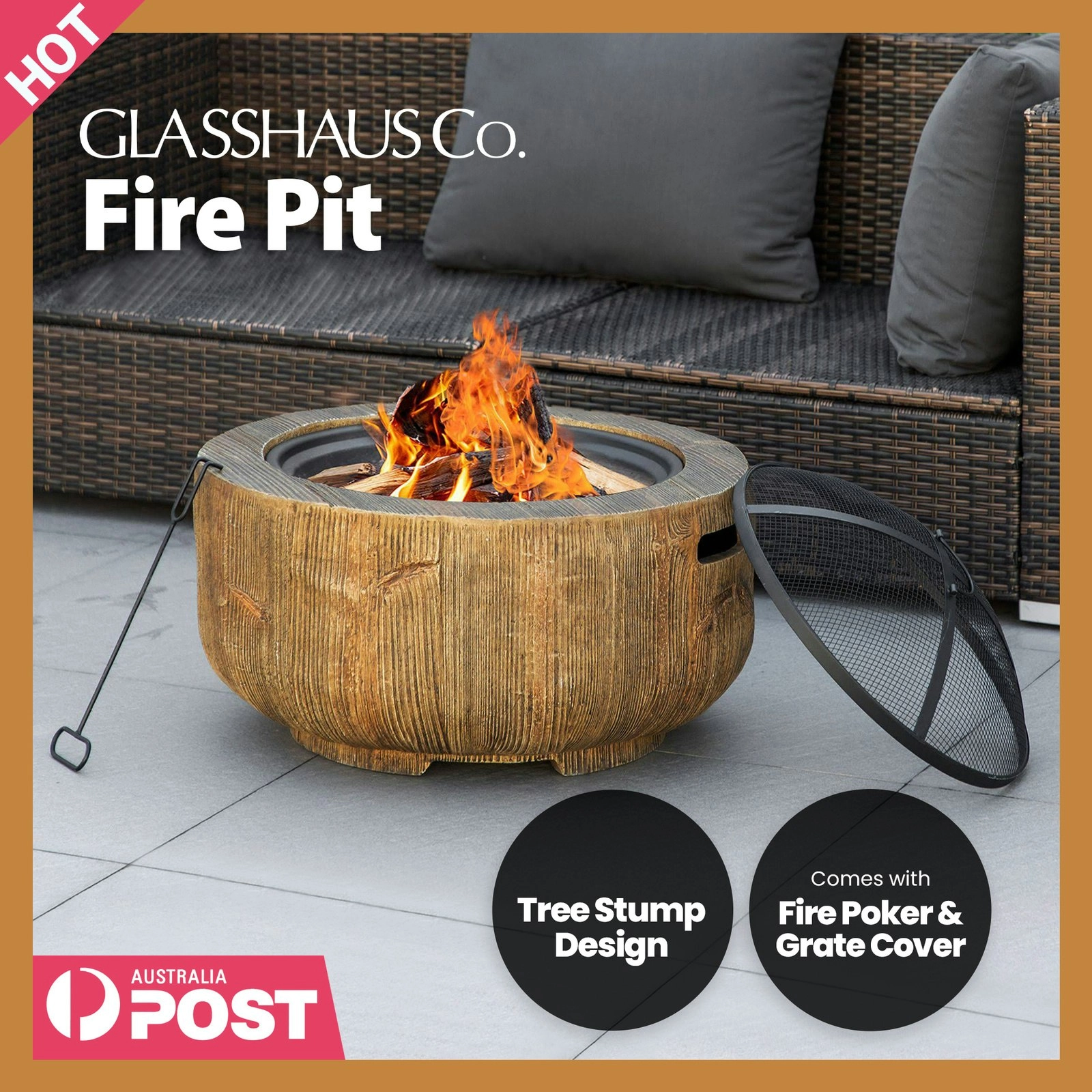 Outdoor Fire Pit Charcoal Bbq Grill Camping Patio Heater Fireplace Tree Stump Design