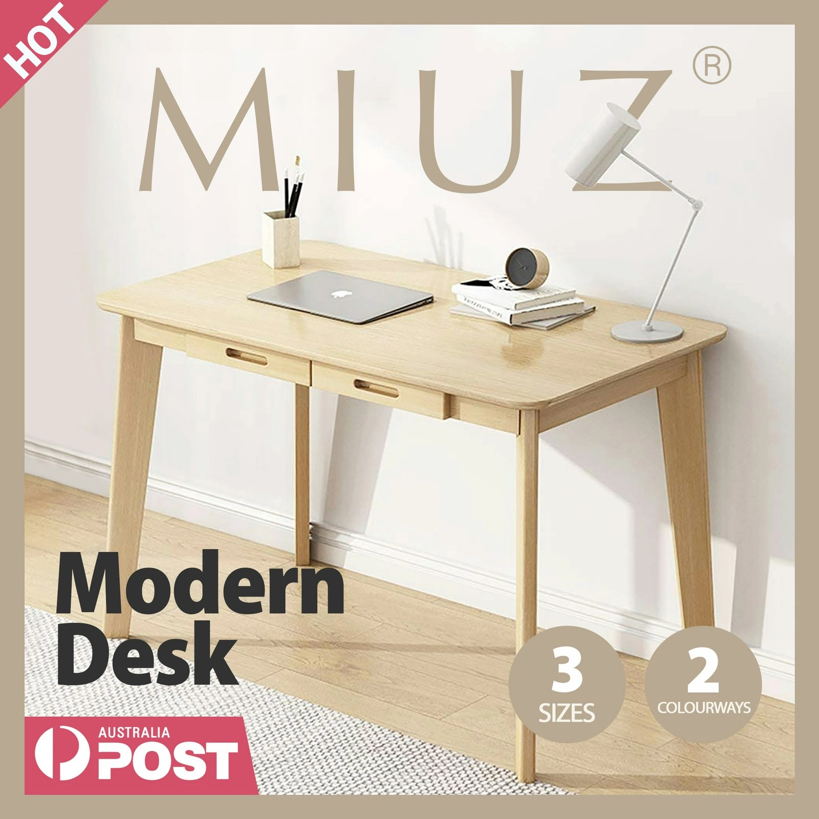 MIUZ  Computer Desk Office Study Desks Laptop Table Drawers Workstation Nordic White Natural