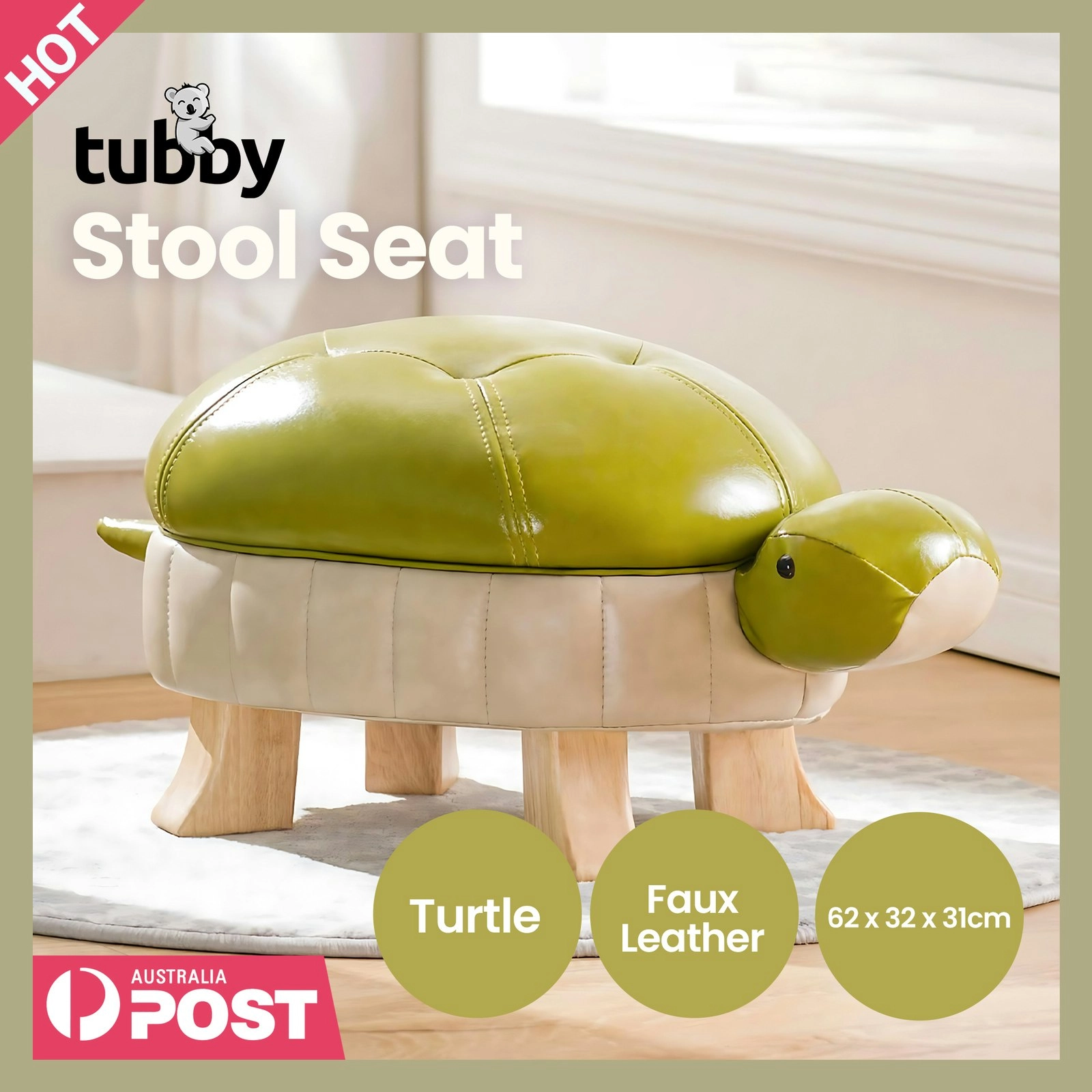 Kids Ottoman Seat Foot Rest Stool Bedroom Turtle Chair Leather Seat