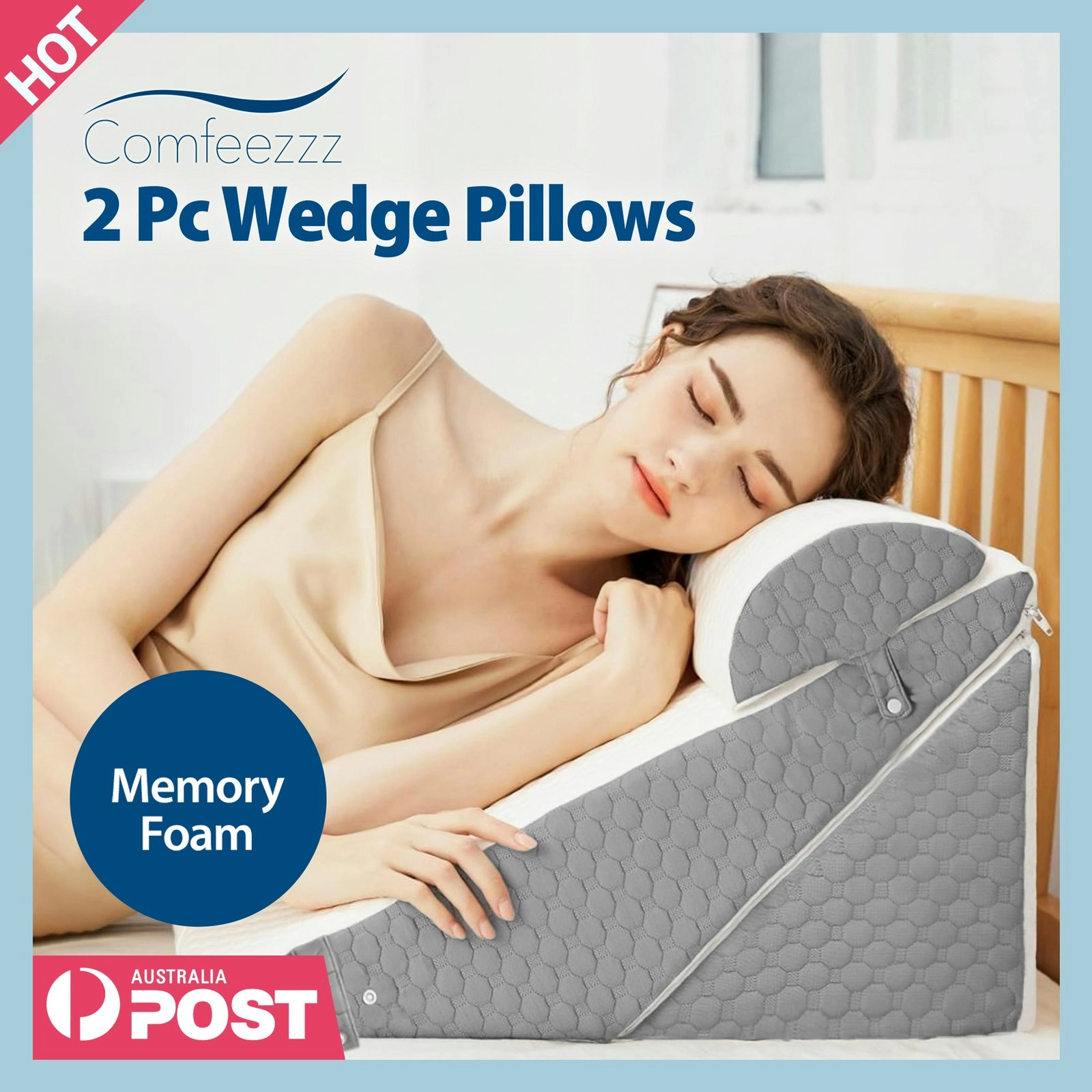 2 pcs Wedge Pillow Memory Foam Contour Pillow Orthopedic Back Neck Support