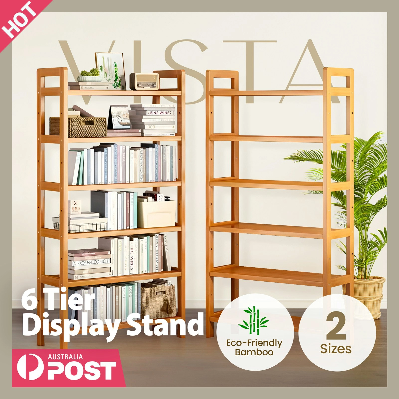 6 Tier Bamboo Wood Display Shelf Bookshelf Storage Rack Stand