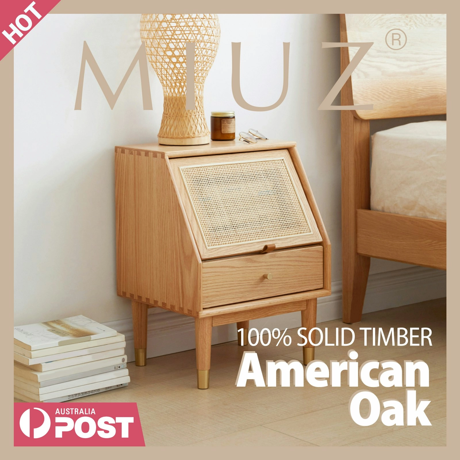 MIUZ Solid Timber Bedside Tables Drawers Side Table Nightstand Storage Cabinet Wood