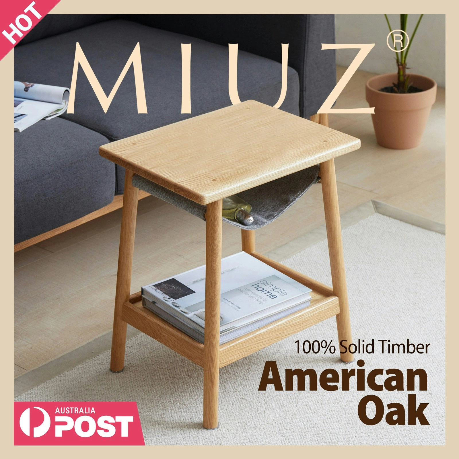 MIUZ Oakwood Small Side End Table for Living Room Bedroom Decor with Magazine Holder