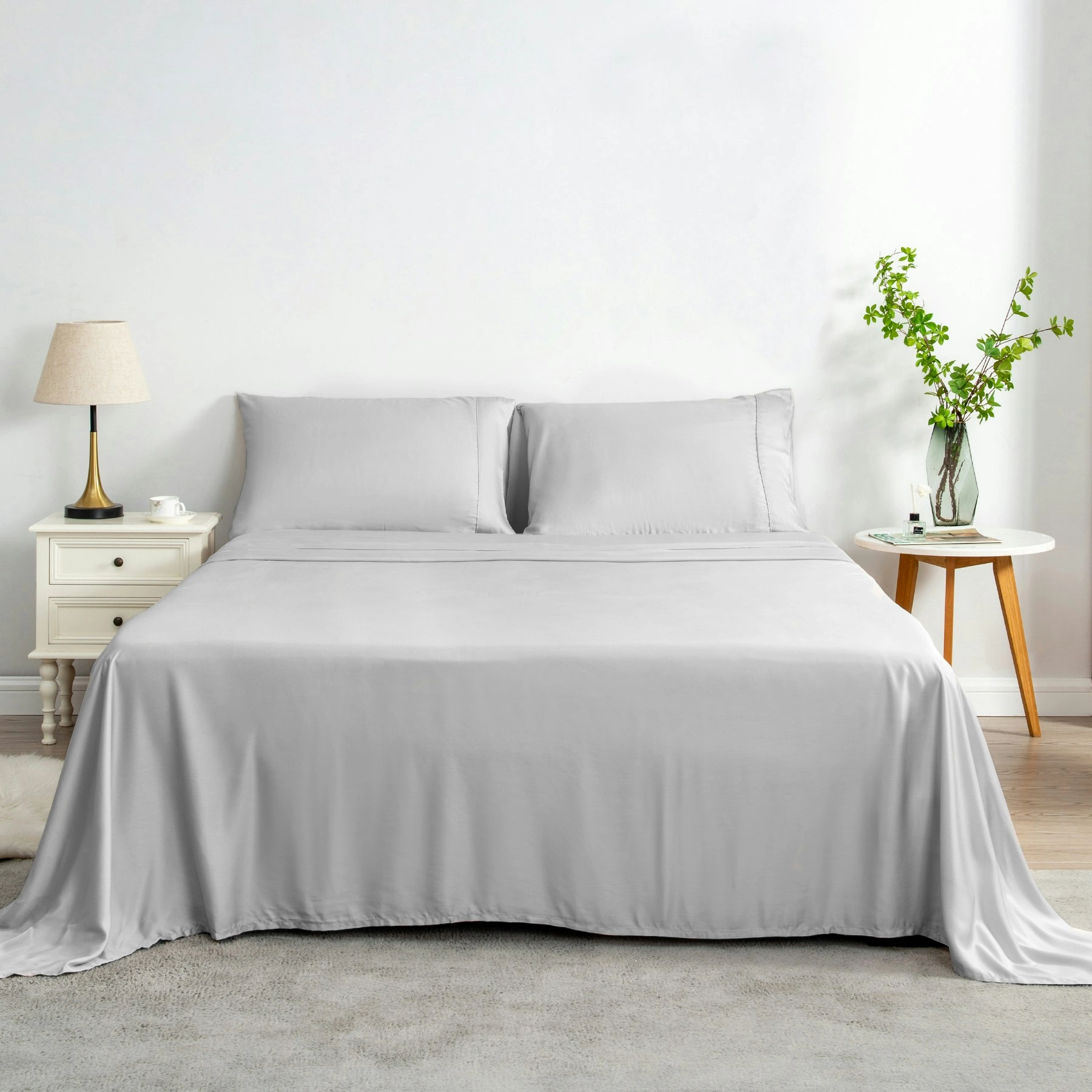 Linenova 100% Organic Bamboo Sheet Sets Cooling Soft 5 Sizes Bed Set,Silver