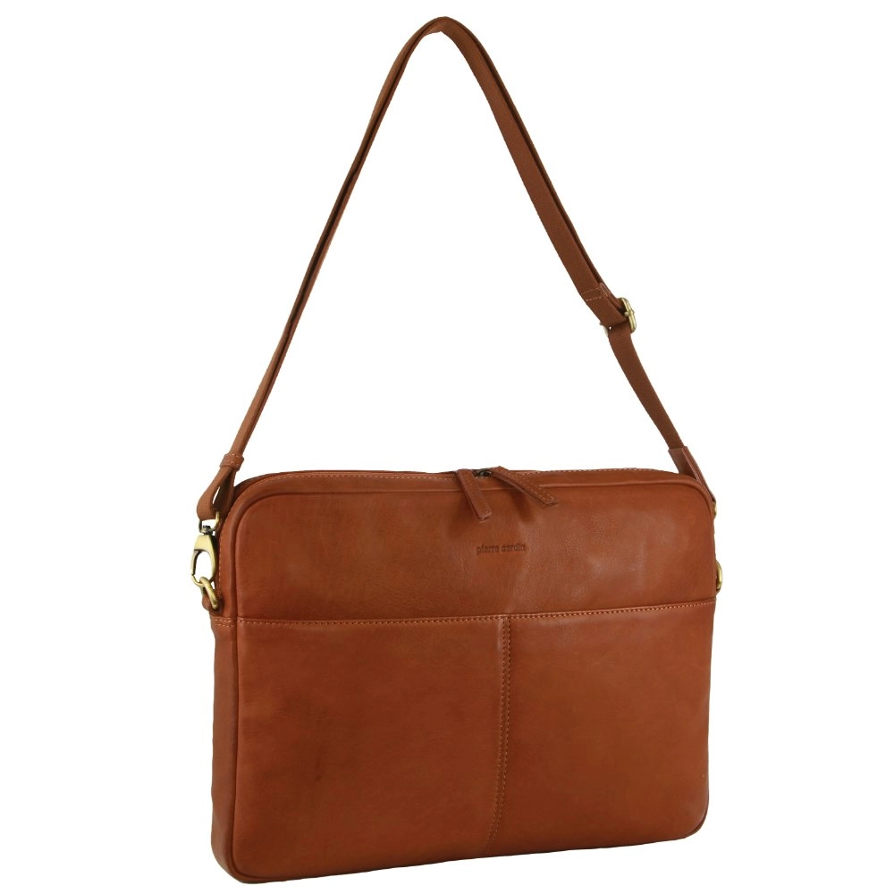 Pierre Cardin 13" Italian Leather Laptop Computer Business Bag in Cognac