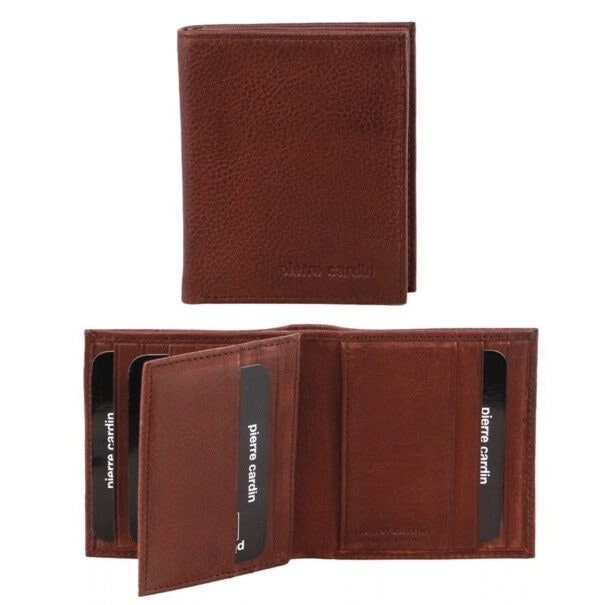 Pierre Cardin Mens Slim Bi-Fold Leather Wallet Rustic w/ RFID Protection in Brown