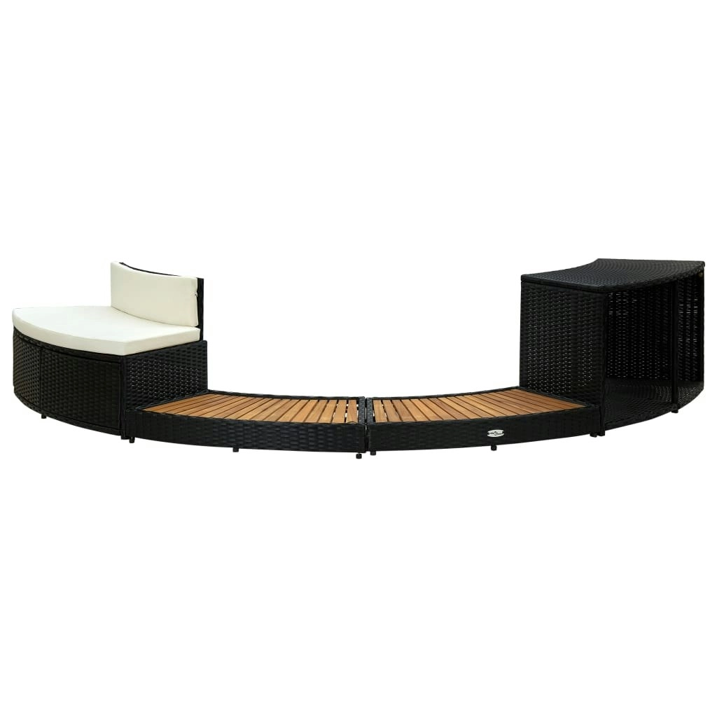 Spa Surround Black Poly Rattan and Acacia Wood 310092