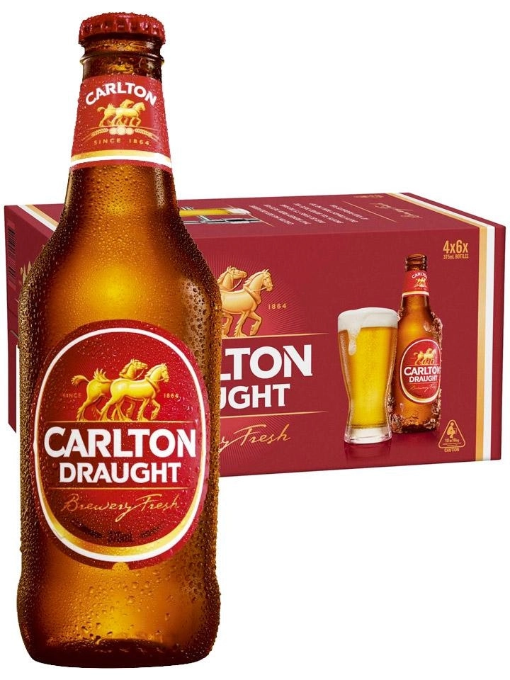 Carlton Draught Beer Case 4 X 6 Pack 375ml Bottles