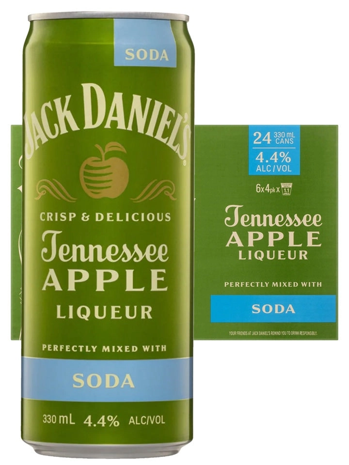 Jack Daniels Tennessee Apple Whiskey Liqueur & Soda 24 X Pack 330ml Cans