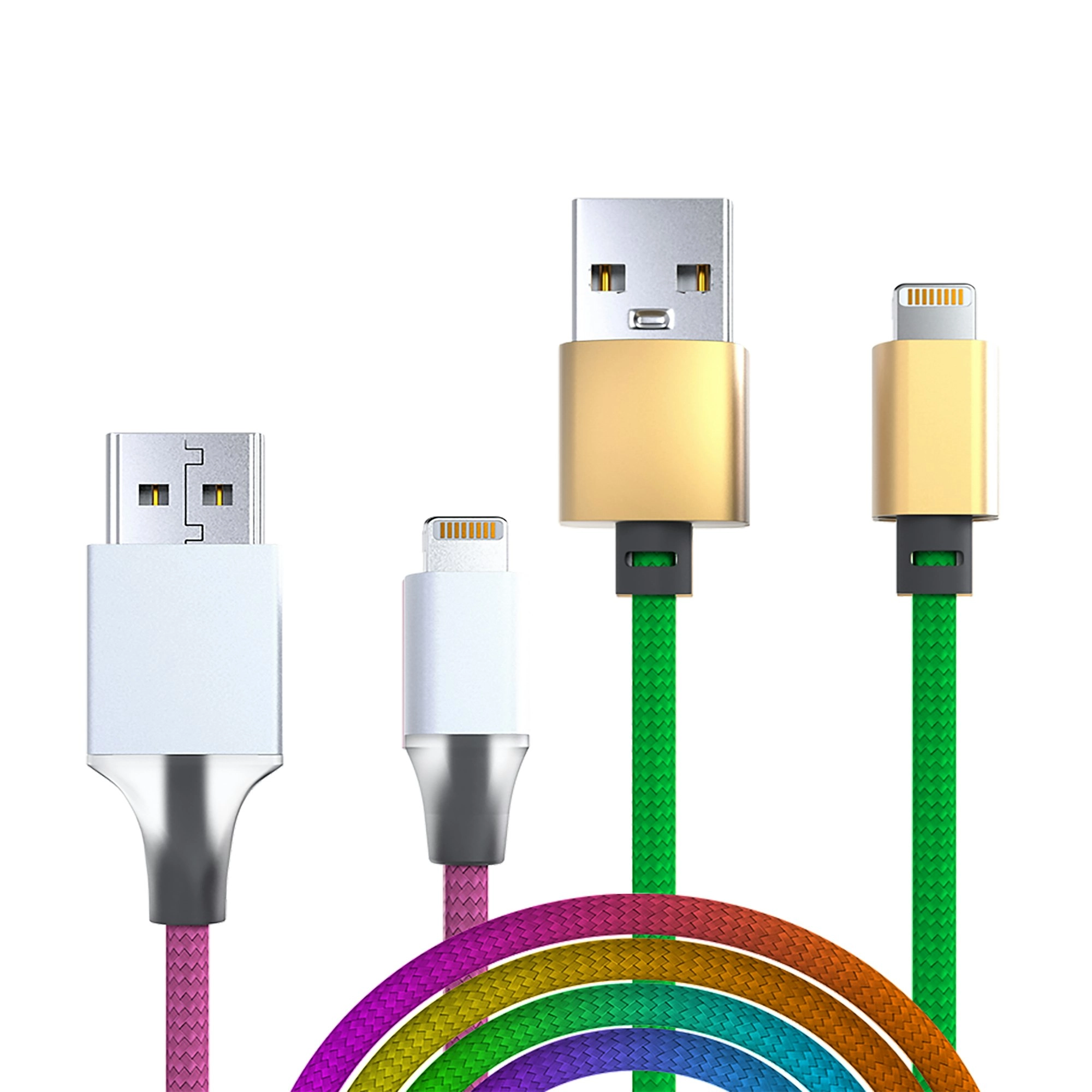 Laser 2m MFi Lightning to USB-A Cable 2 Pack Nylon Braid Rainbow