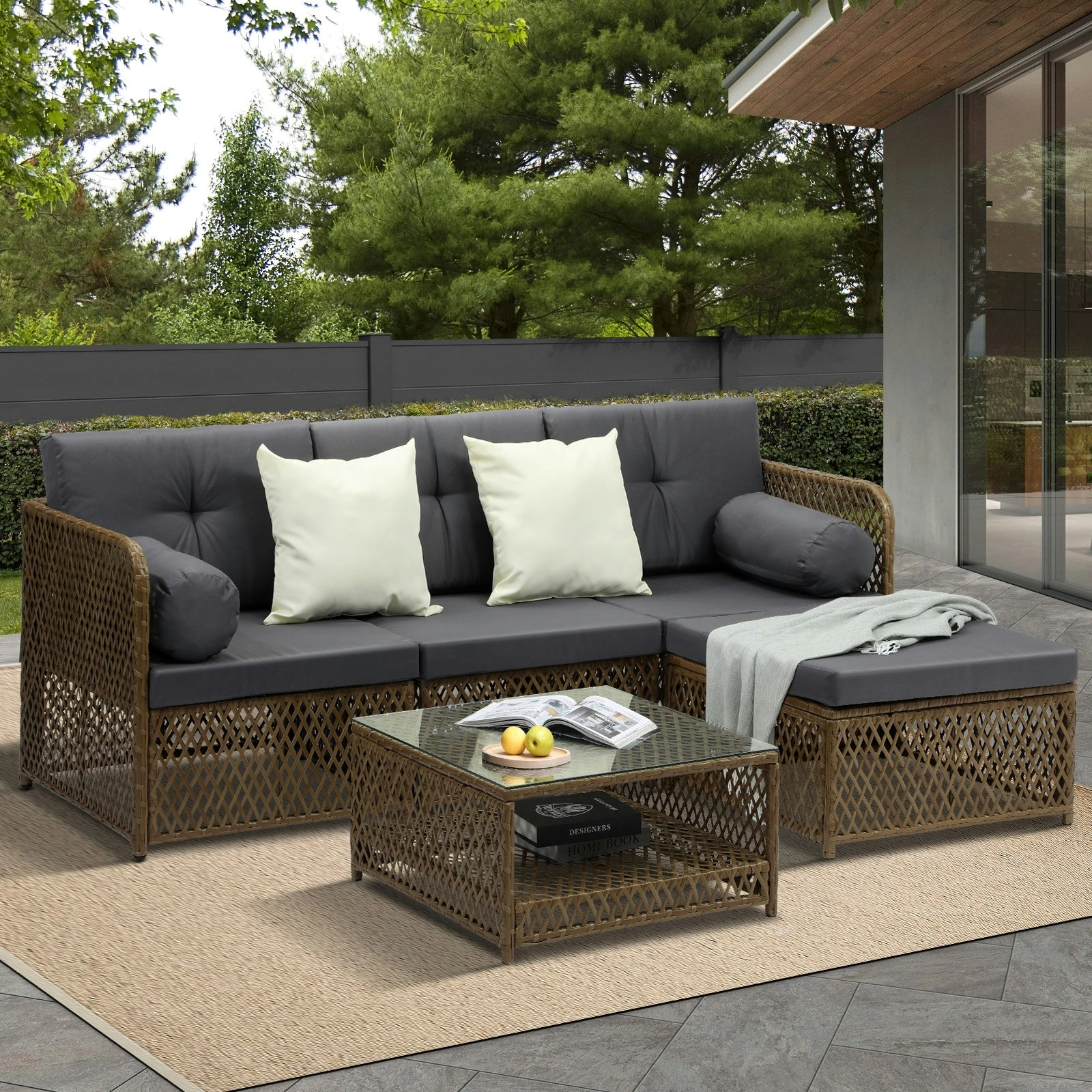 Livsip Outdoor Furniture Lounge Setting 4 Seater Wicker Sofa Set Patio Garden