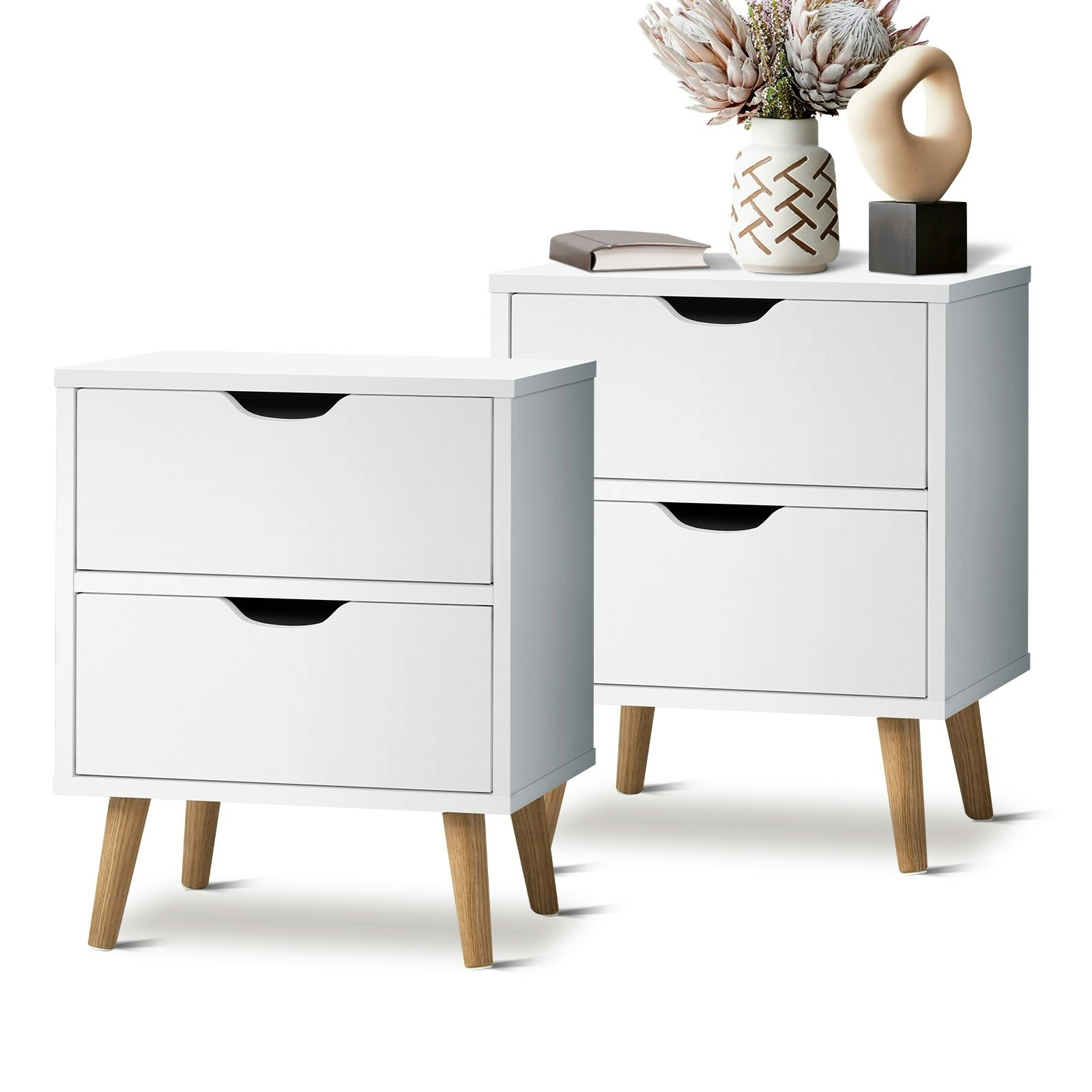 Oikiture Bedside Tables Set of 2 Side Table Nightstand Storage Cabinet White