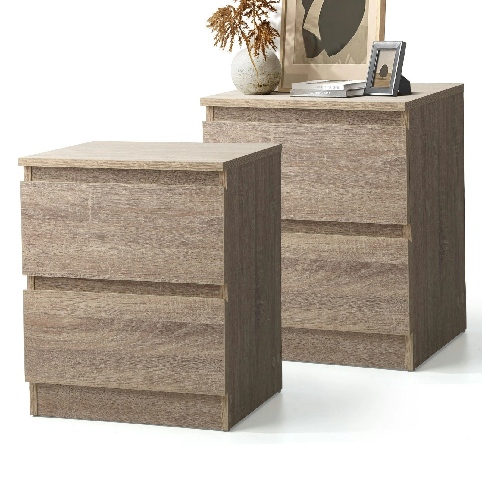 Oikiture Bedside Tables Set of 2 Nightstand Side End Table Storage Cabinet Wood