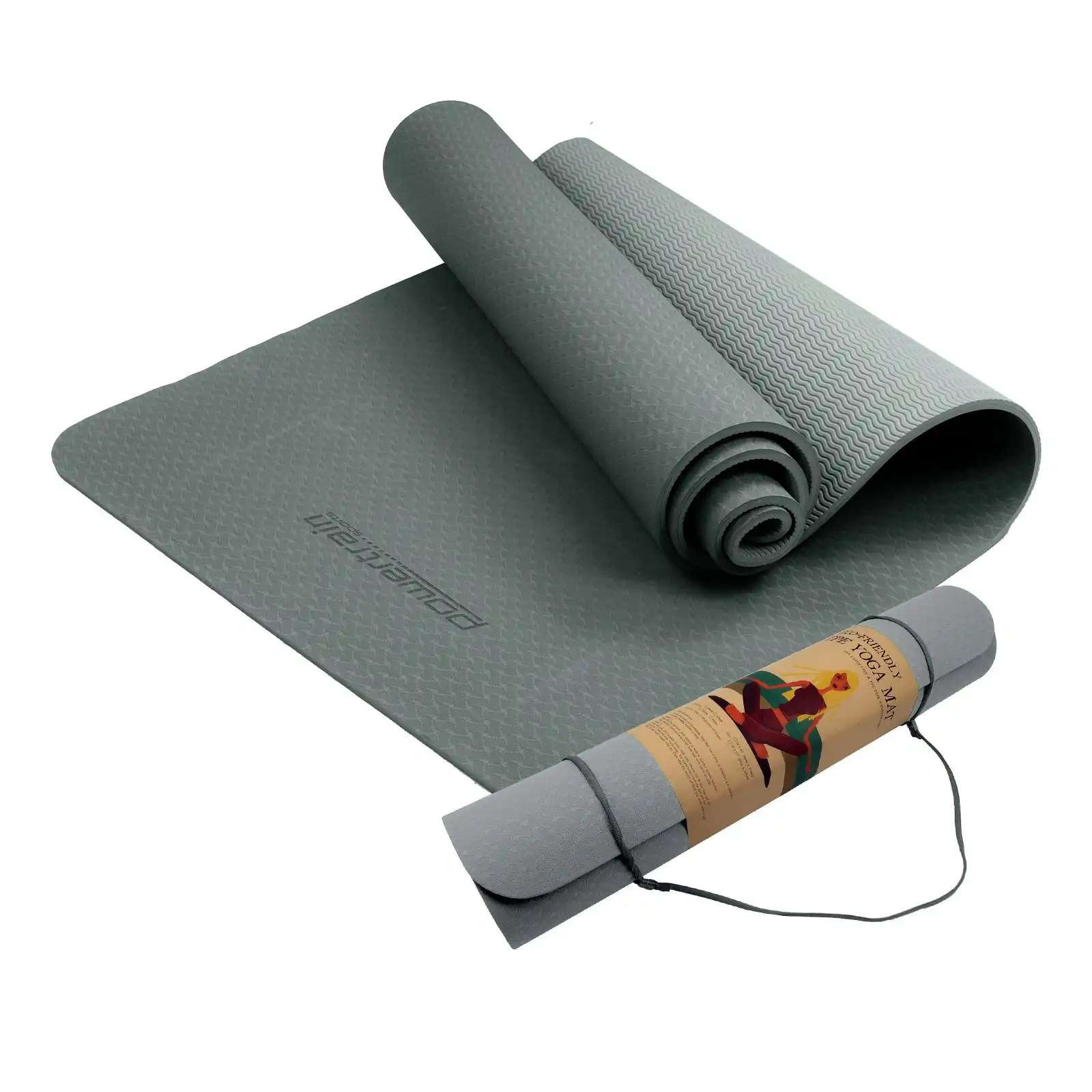 Powertrain Eco-Friendly TPE Yoga Pilates Exercise Mat 6mm - Light Grey