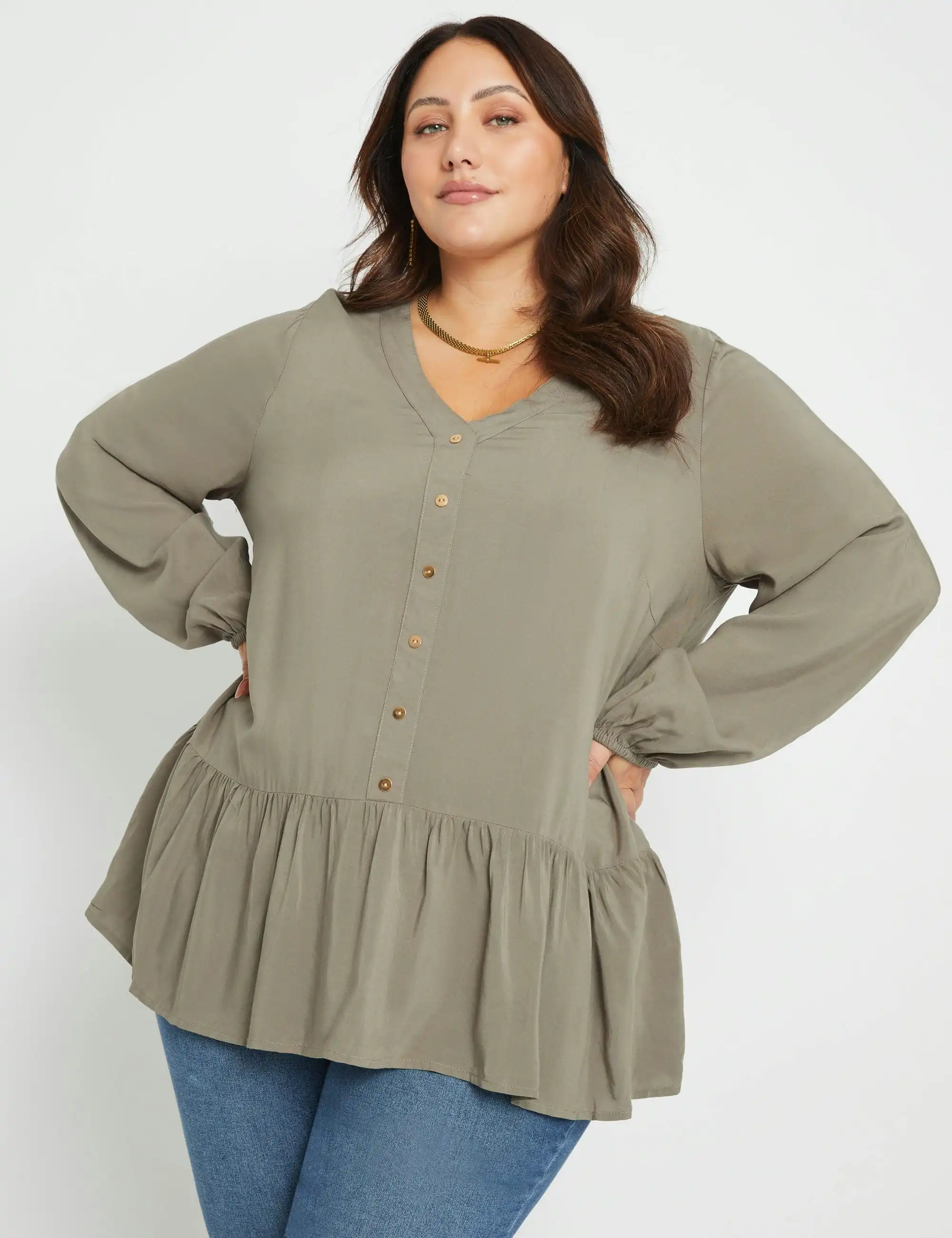 beme Long Sleeve Frill Hem Blouse