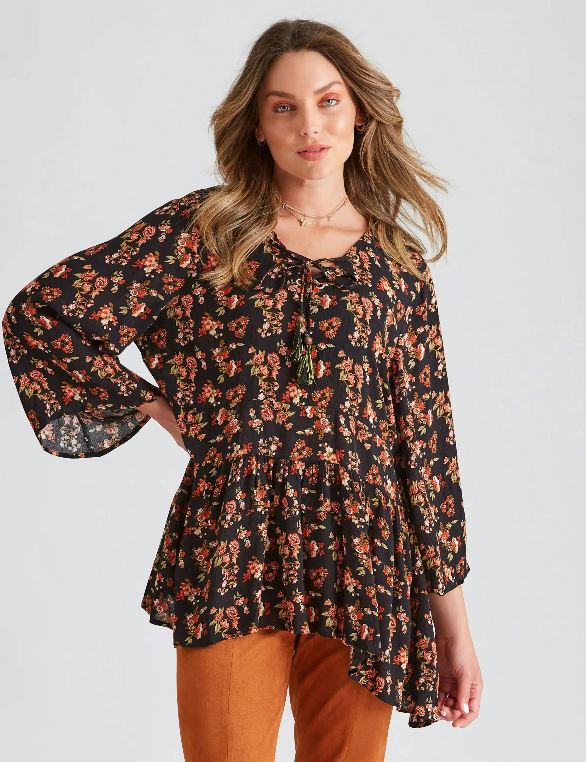 Rockmans Elbow Angel Slv Woven Blouse (Floral Onl)