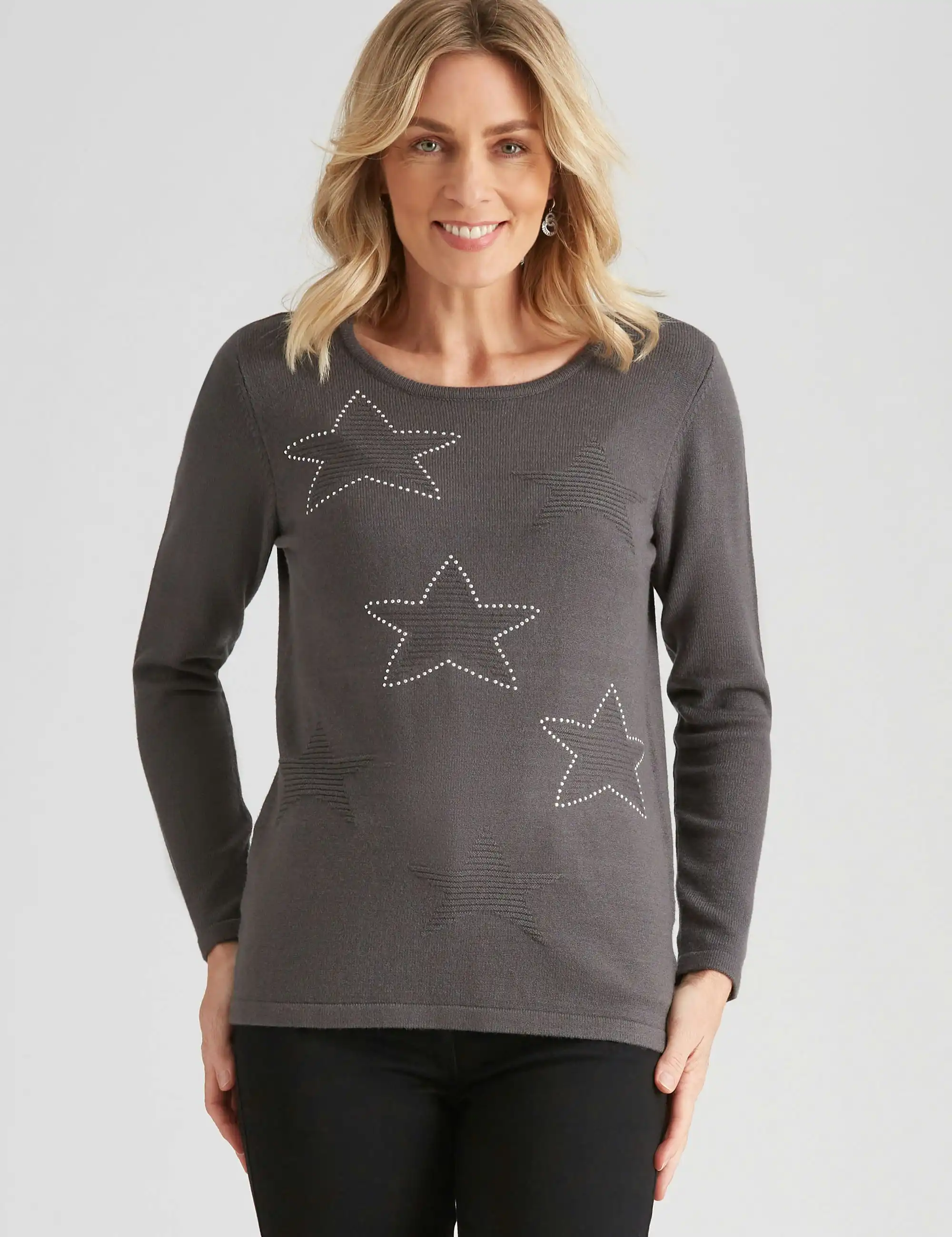 Noni B Star Embellished Knitwear Top (Castlerock)