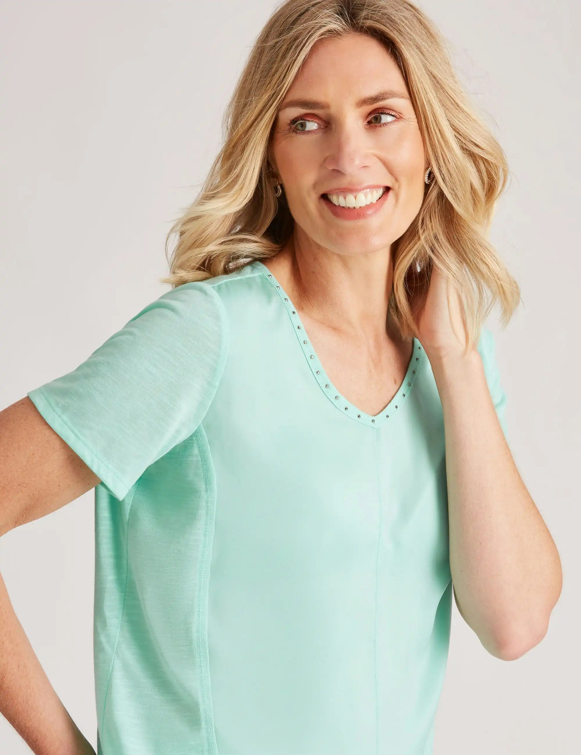 Noni B Diamante V Neck Detail Top (Opal)