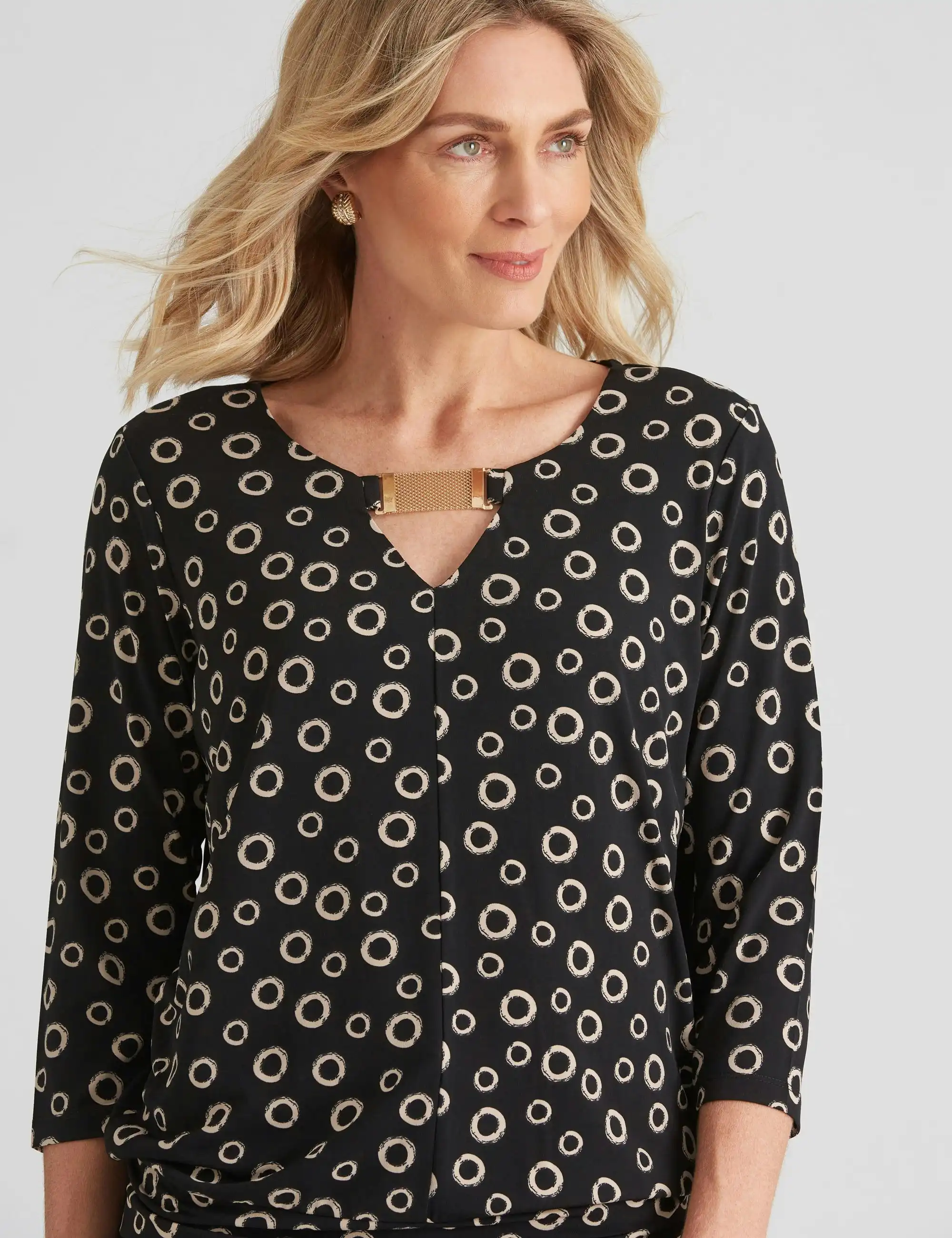 Noni B Hardware Neck Detail Top (Black)