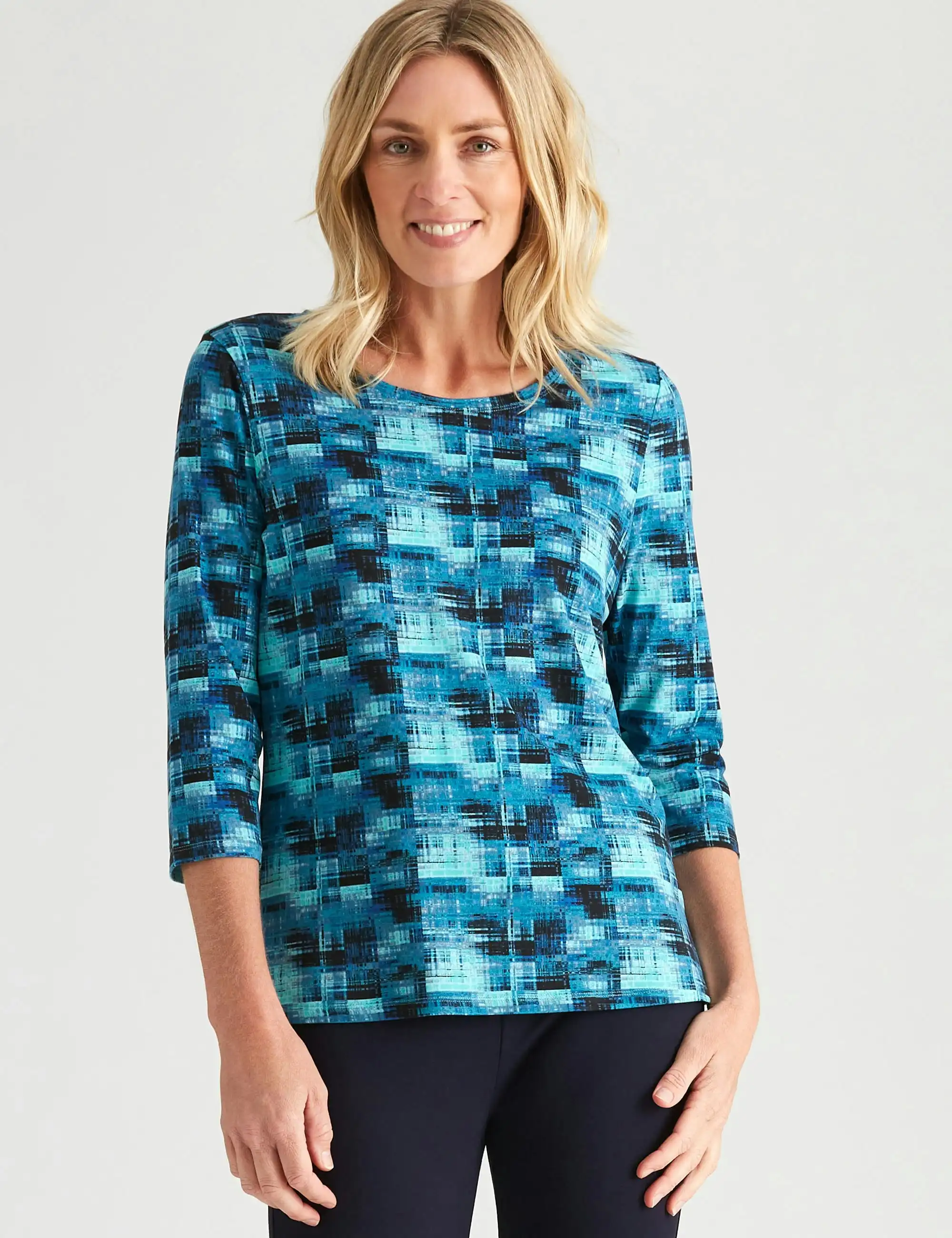 Noni B Printed Long Sleeve Knitwear Top (Snorkel Blue)