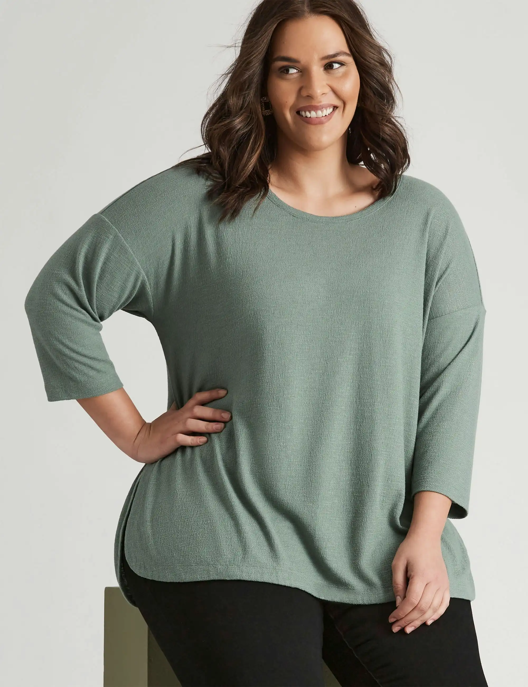 Autograph Knitwear 3/4 Sleeve Slub Top