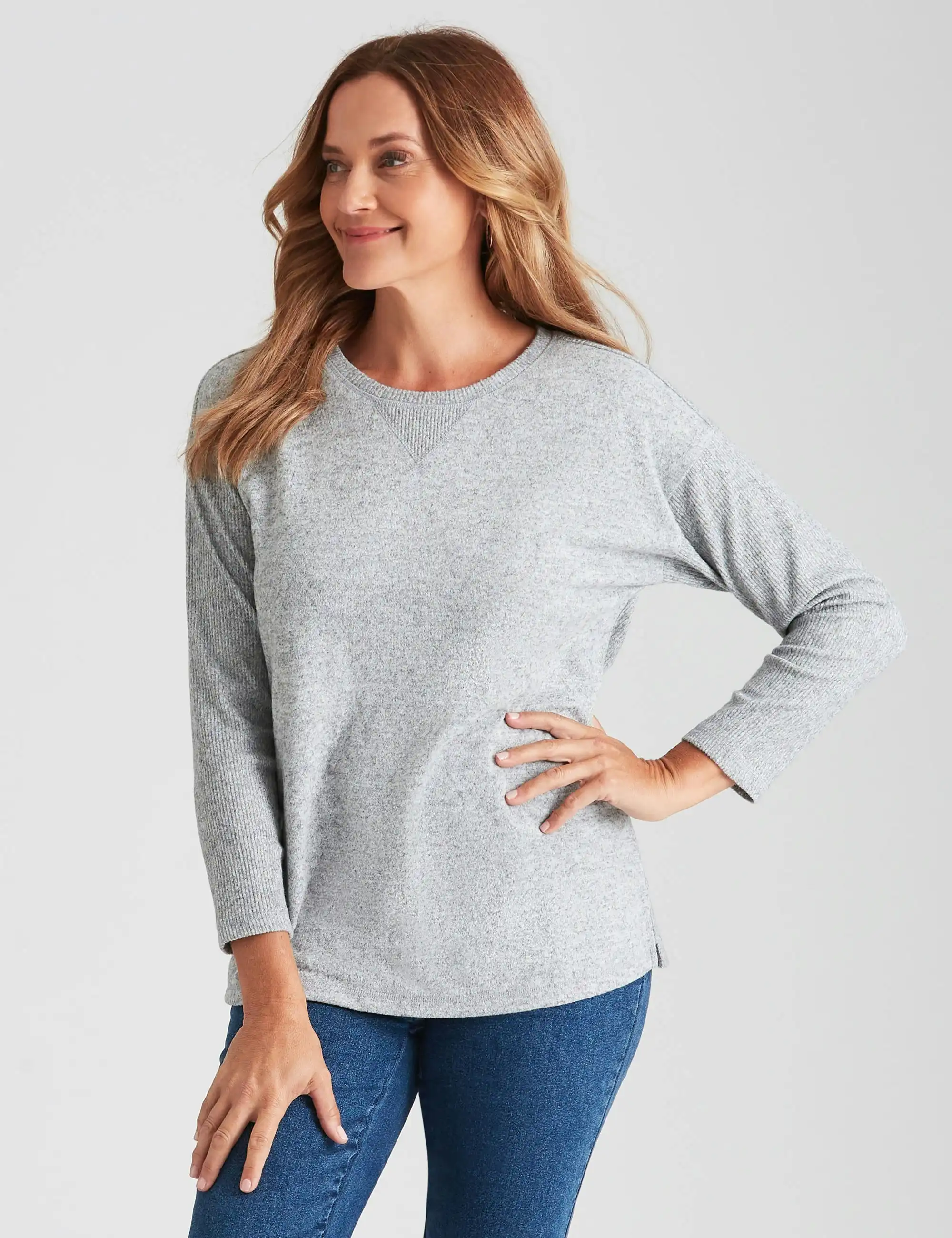 Millers Lounge Rib Sleeve Top (Light Grey Marl)