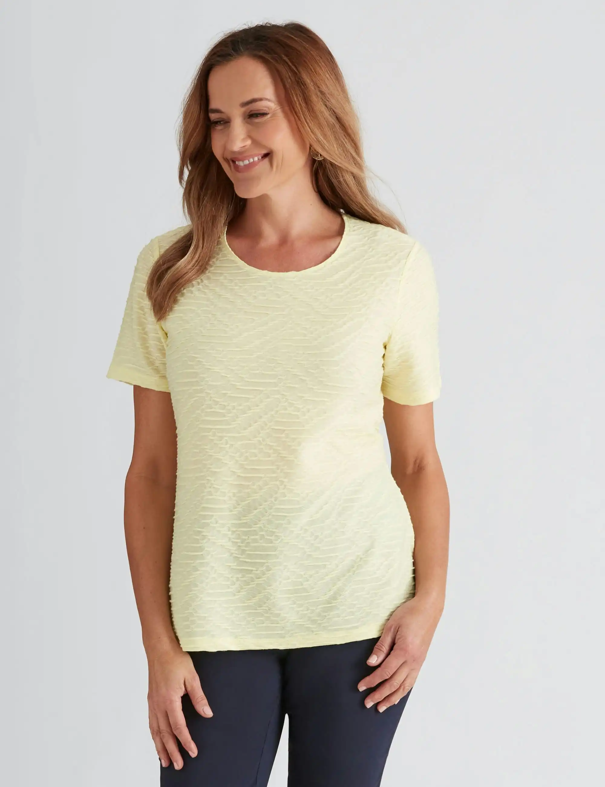 Millers Short Sleeve Tured Scoop Neck Top (Lemon Cream)