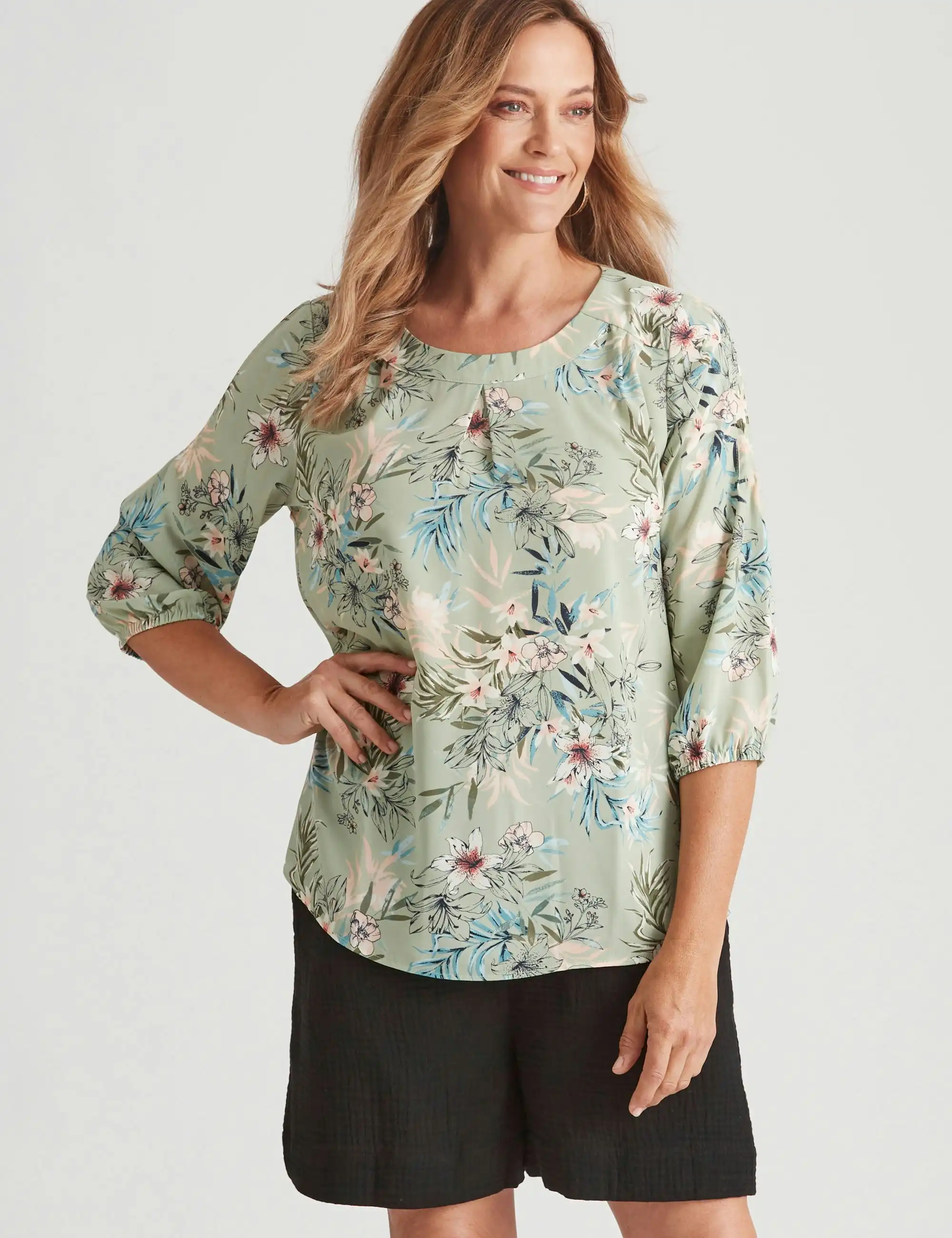 Millers 3/4 Sleeve Printed Georgette Top (Leaf Floral)