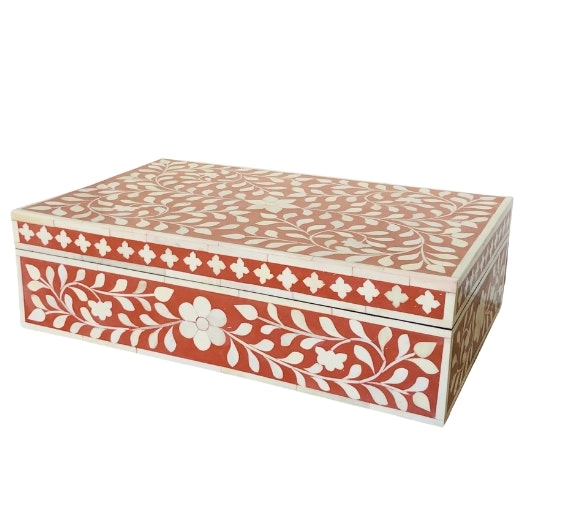 Zohi Interiors Zohi Interiors Signature Collection : Bone Inlay Large Box in Floral/Ochre