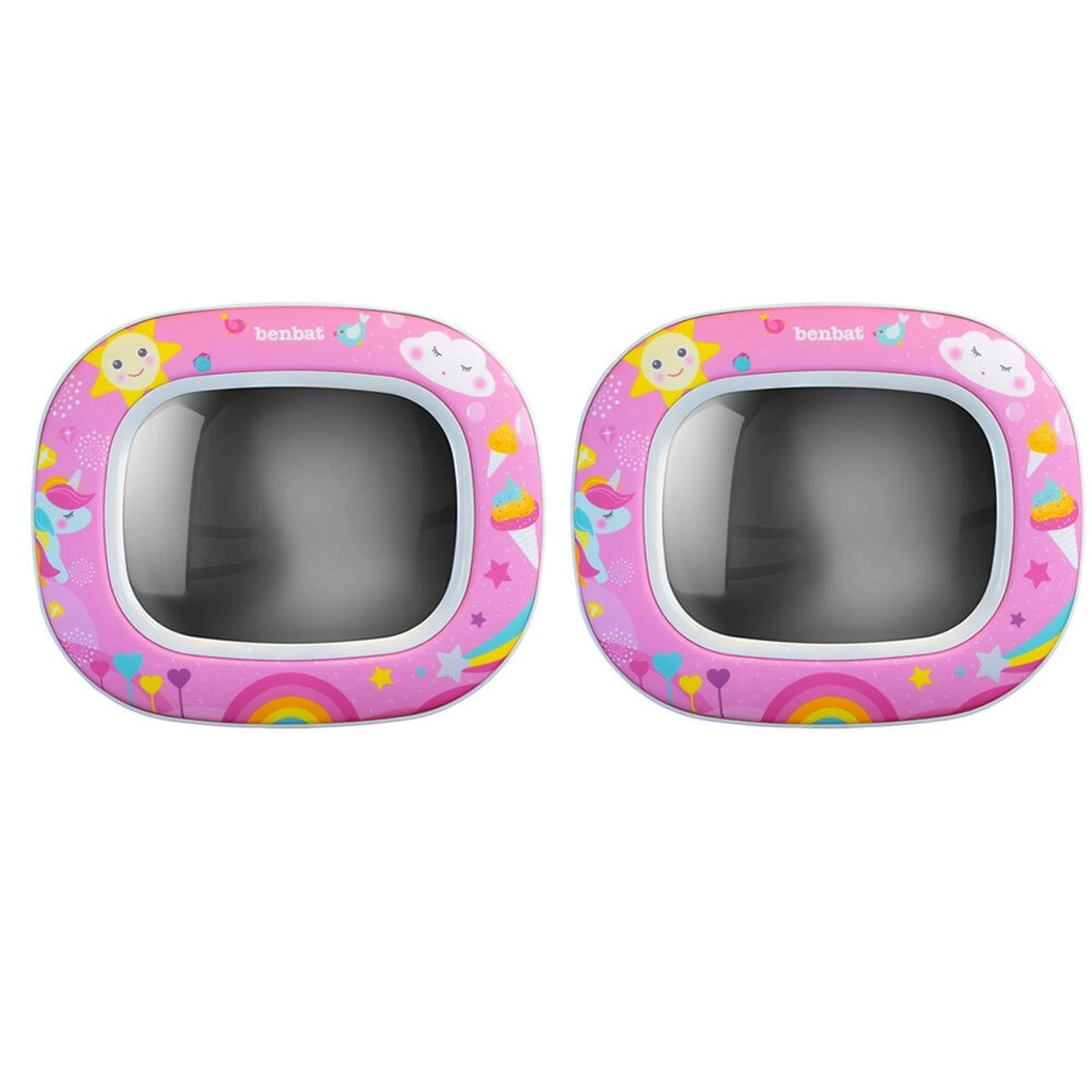 2x Benbat Baby Night & Day 30cm Car Head Rest Mirror w/Light/Lullaby/Remote Pink