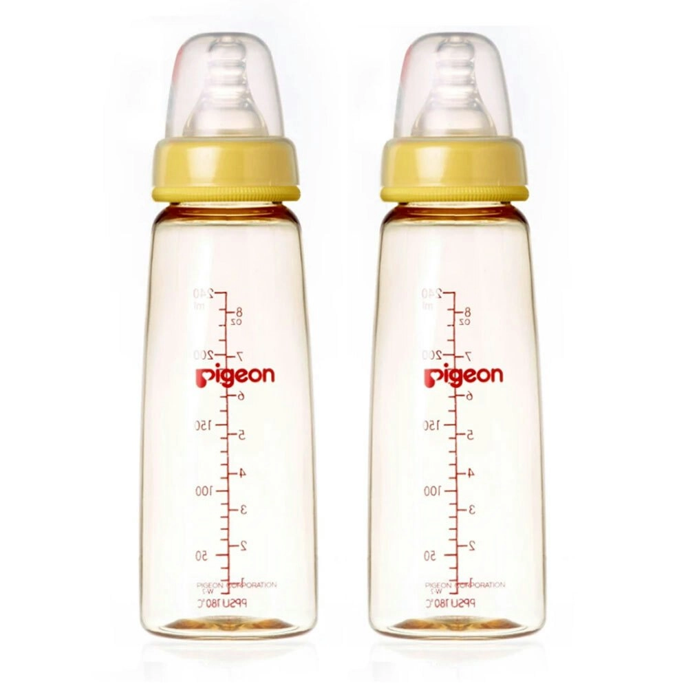 2x PIGEON Flexible Peristaltic Nipple 240ml M Round Hole Baby Feeding Bottle 4m+