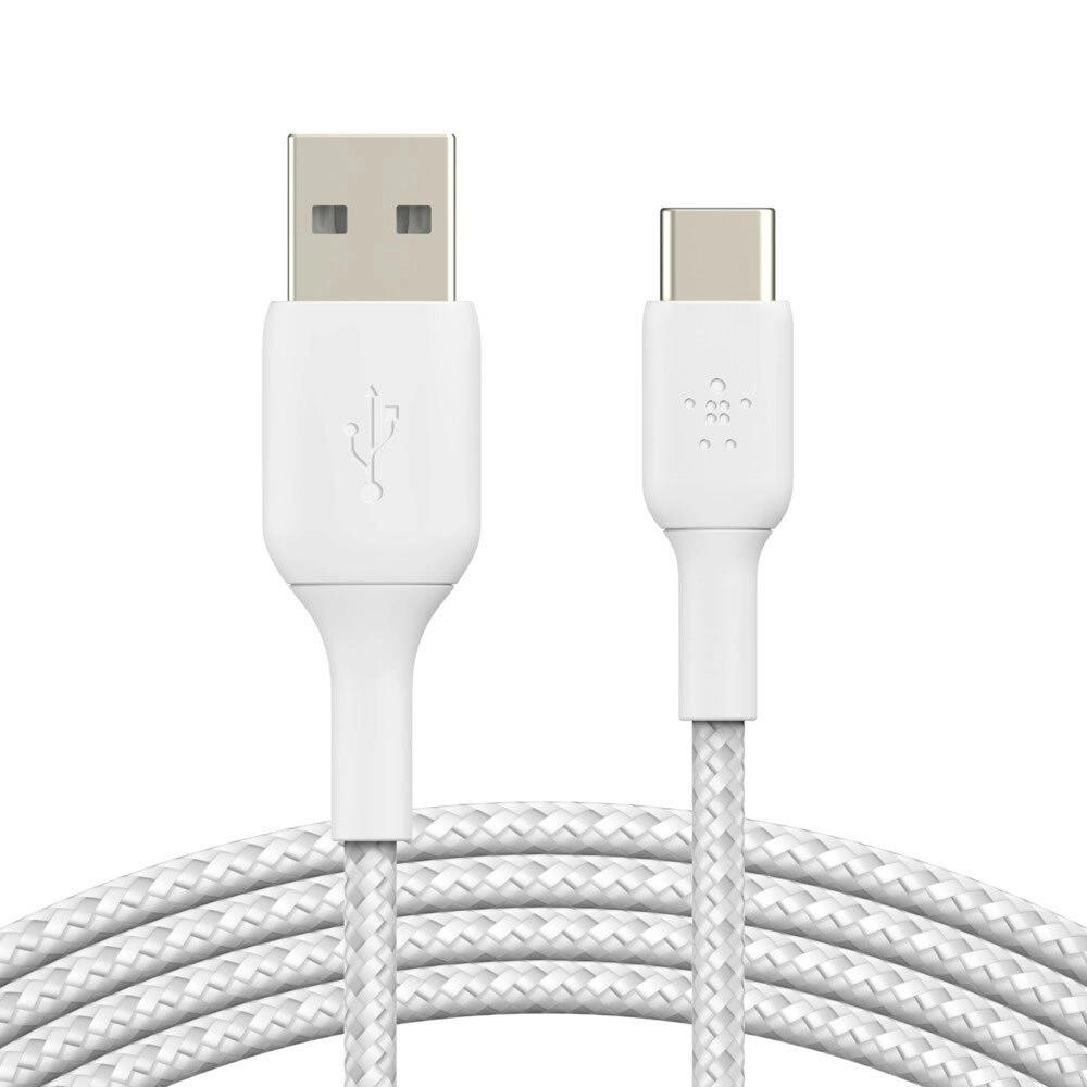 Belkin 2M Braided USB-A to USB-C Cable Data Sync Connector for Smartphones White