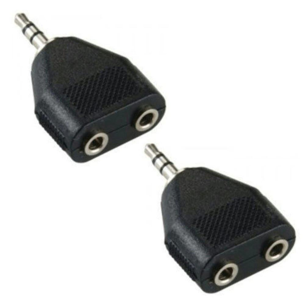 2PK 3.5mm Jack Plug to 2X 3.5mm Sockets Stereo Portable Twin Dual Adaptor Travel