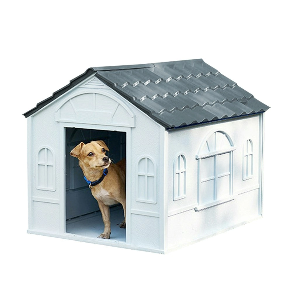 Taily Plastic Dog Kennel Outdoor Indoor Weatherproof Pet Puppy House Large Grey Anti UV Pet Shelter