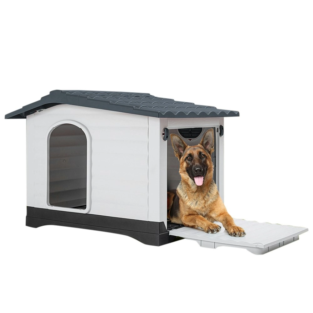 Taily Plastic Dog Kennel Outdoor Indoor Pet Puppy Dog House XL Extra Large Grey Anti UV Shelter