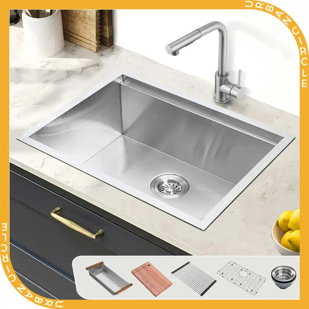 Simplus Stainless Steel Kitchen Workstation Sink 60x45CM Laundry Undermount Single Bowl Set Silver