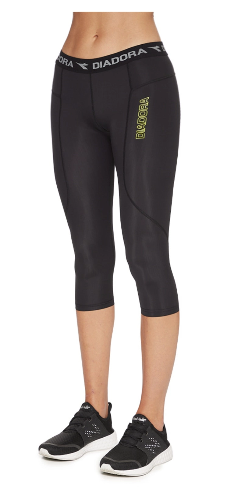 Diadora Ladies Compression Sports 3/4 Tights Gym Yoga Thermals - Black