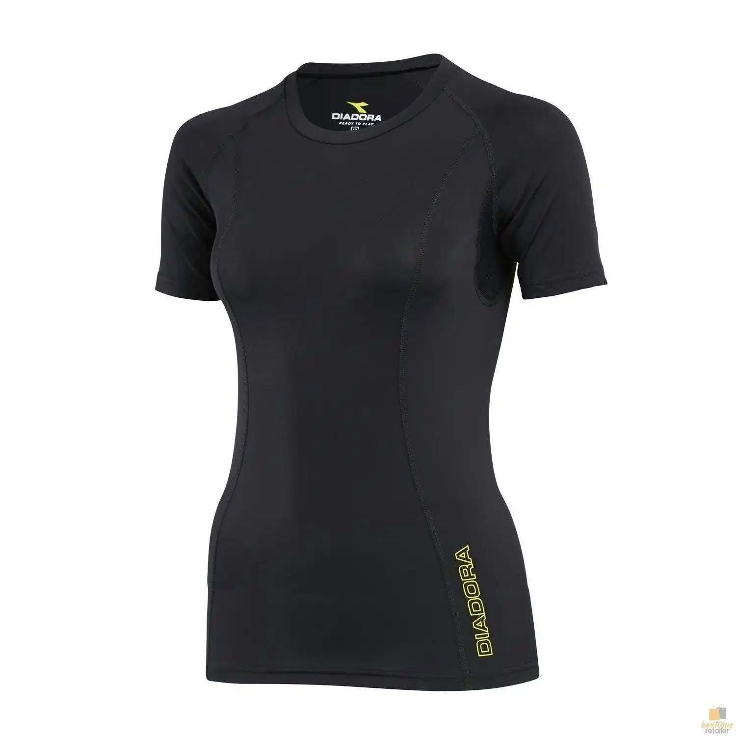 Diadora Ladies Womens Compression Short Sleeve Top Fitness Gym Yoga - Black