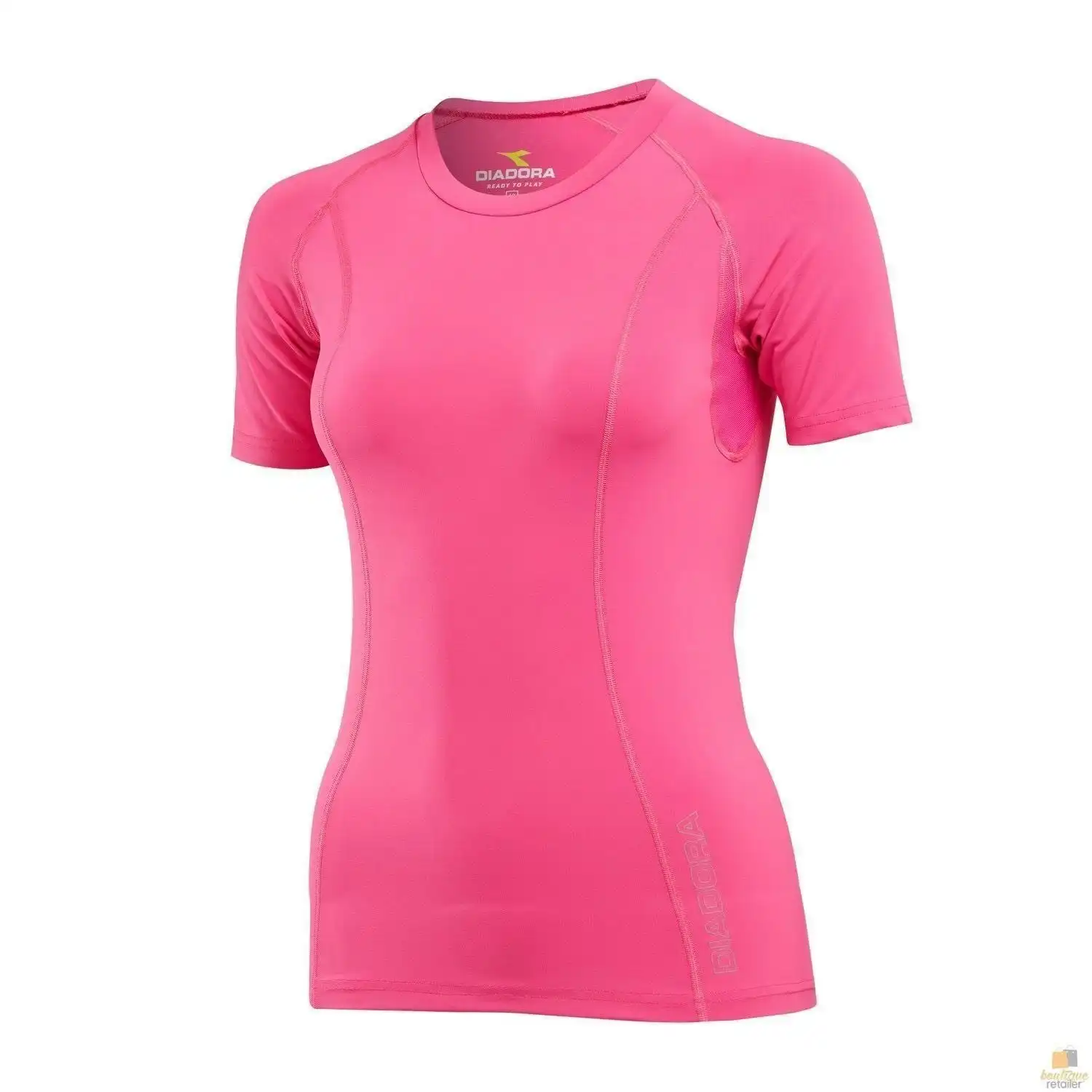 Diadora Ladies Compression Short Sleeve Top Fitness Gym Yoga - Pink