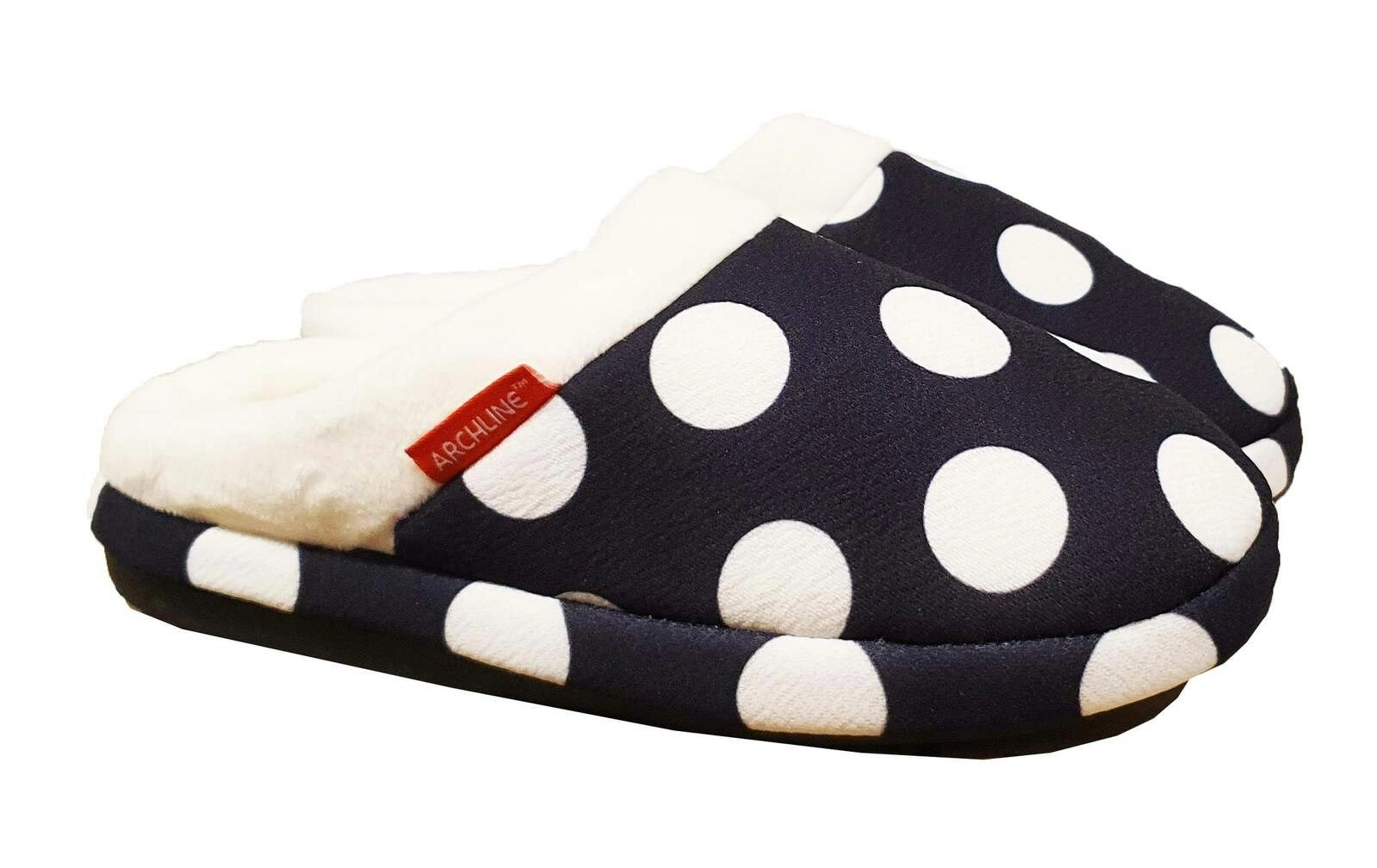 Archline Orthotic Slippers Slip On Arch Scuffs Pain Relief Moccasins - Polka Dots