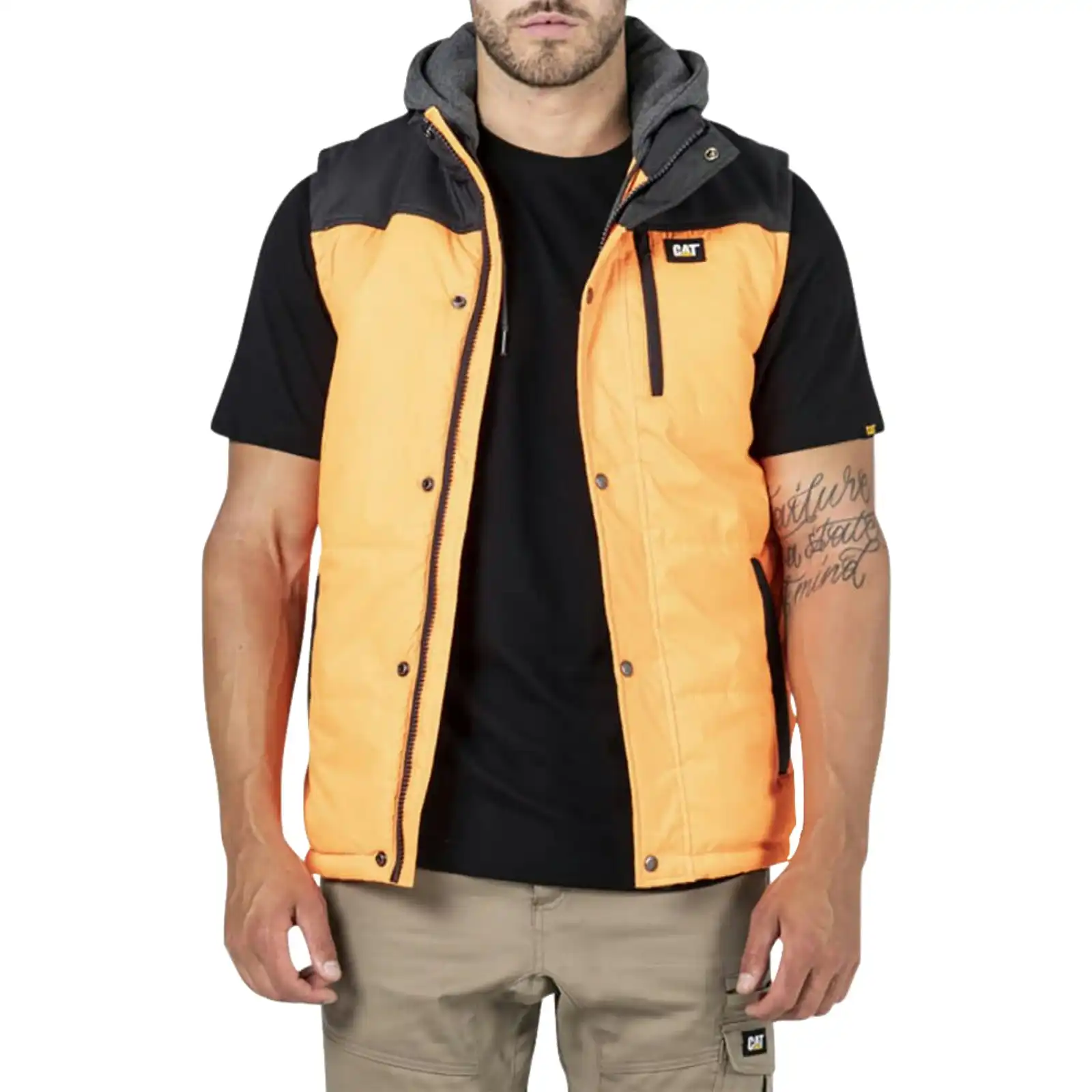 Caterpillar Hi Vis Hooded Work Vest   Water Resistant