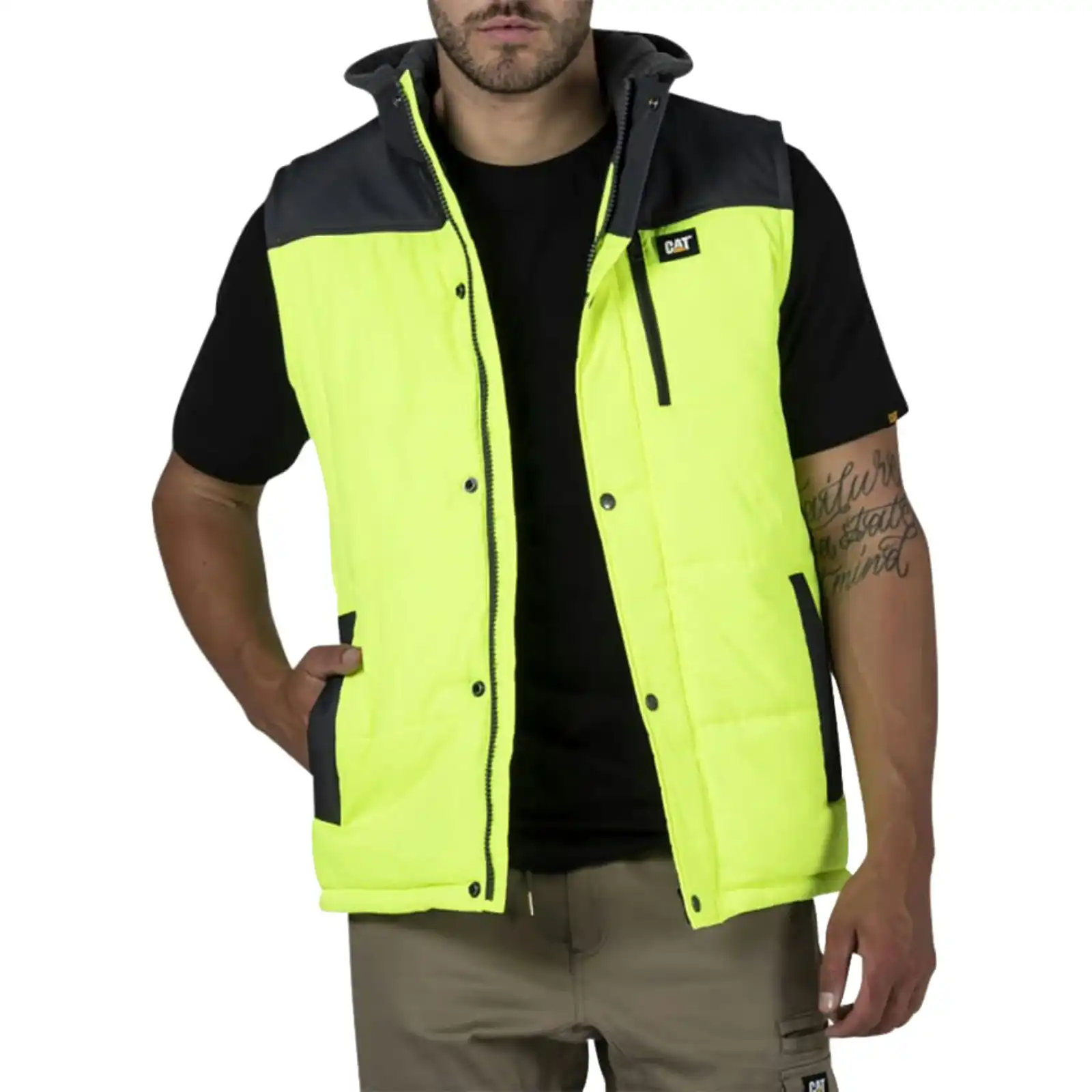 Caterpillar Hi Vis Hooded Men's Work Vest   Water Resistant