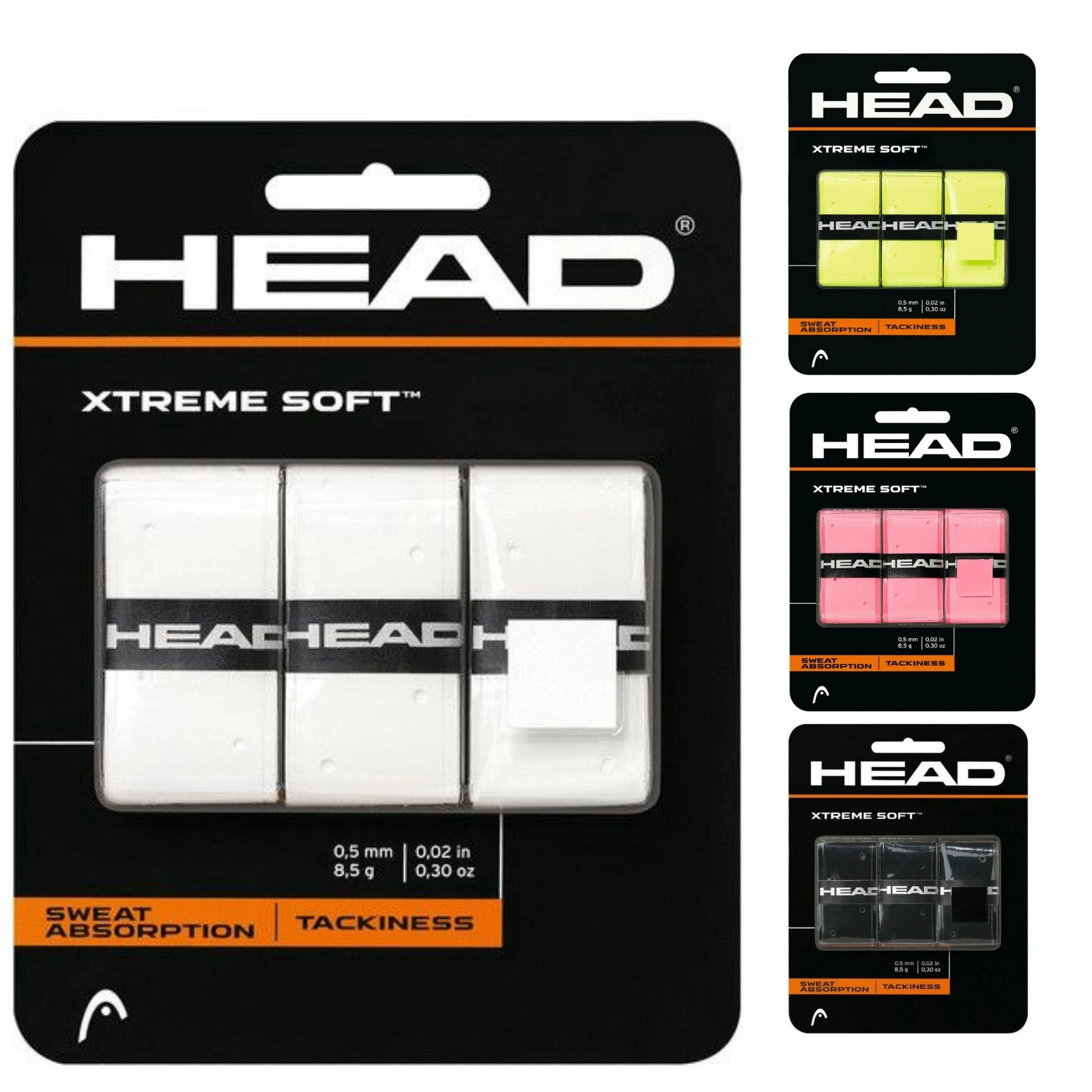 Pack of 3 Head XtremeSoft Overgrip Tennis Squash Over Grip Super Tacky Anti-Slip