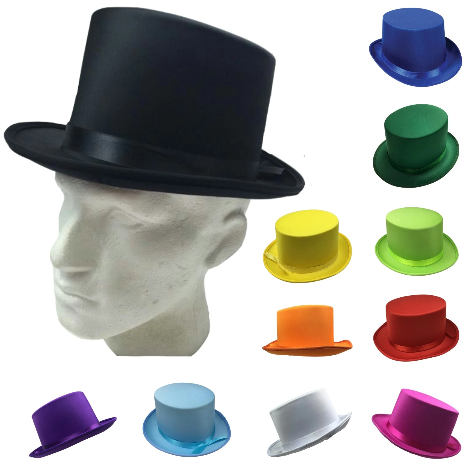 SATIN TOP HAT Costume Party Cap Fancy Dress Trilby Fedora One Size