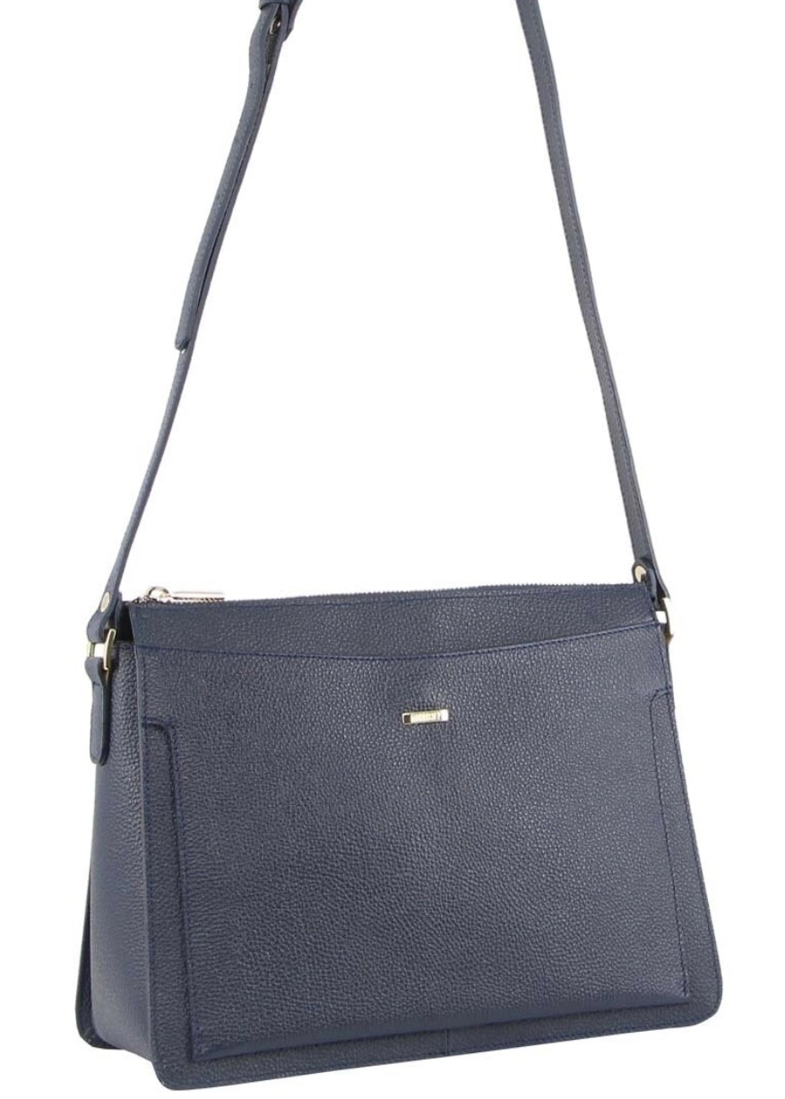 Morrissey Italian Structured Leather Cross Body Handbag Tote Bag (MO3162) - Navy