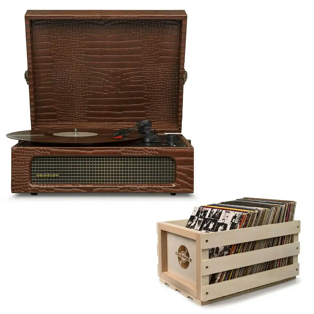 Crosley Voyager Brown Croc - Bluetooth Portable Turntable  & Record Storage Crate