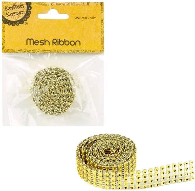 [2Pk] Krafters Korner Mesh Ribbon Silver - Gold (1.5 2Cm)