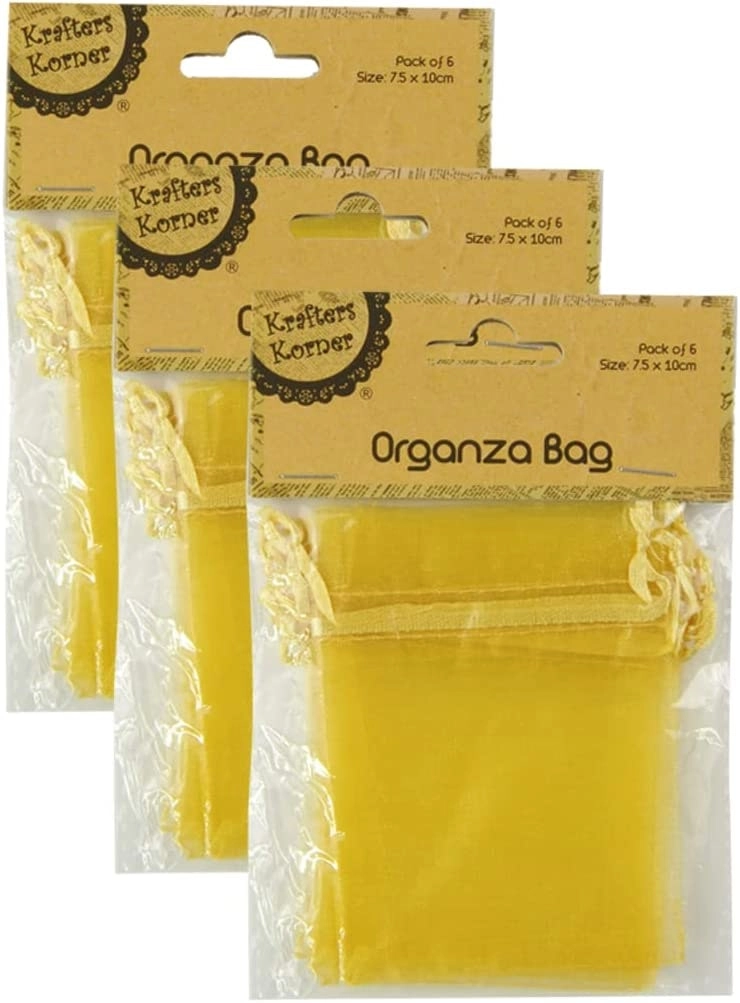 [3Pk X 6Pce] Krafters Korner Organza Bag - Gold (7Cm X 10Cm)